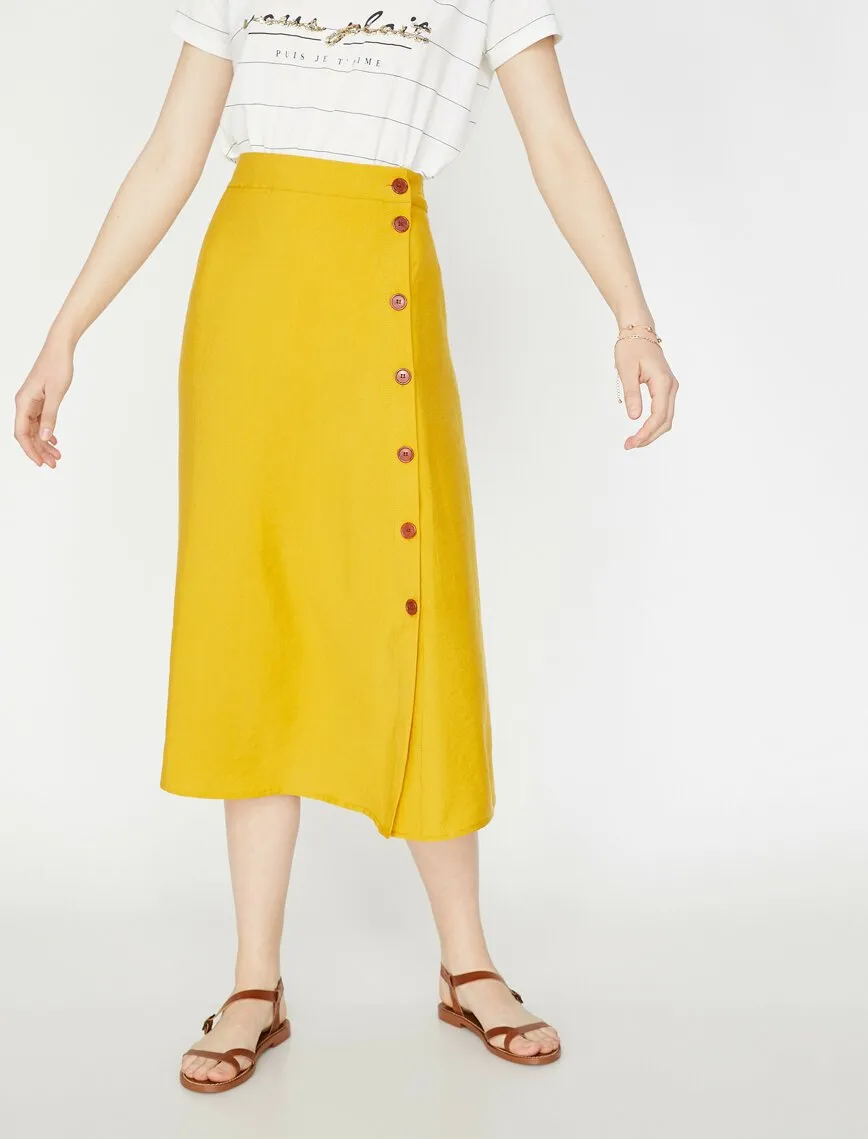 11863 Mustard Button Detailed Midi Skirt