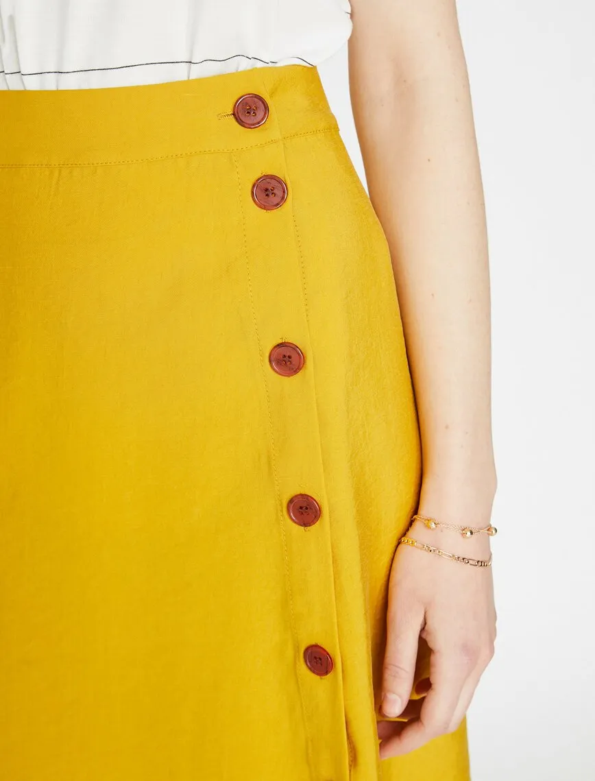 11863 Mustard Button Detailed Midi Skirt