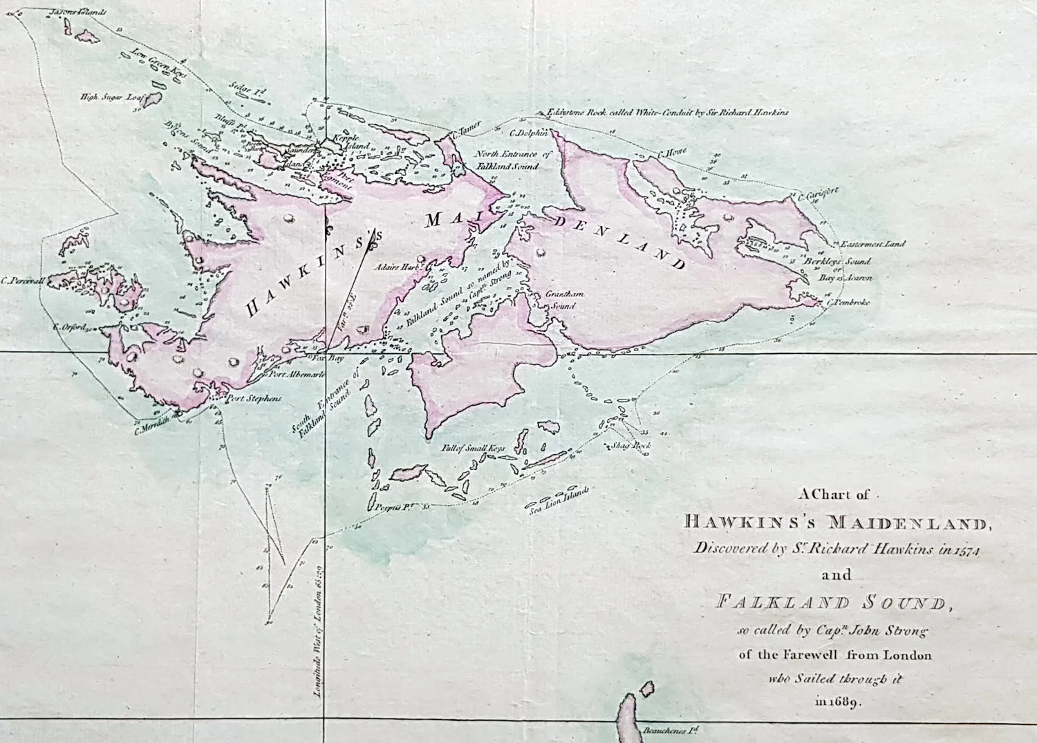 1773 Commodore John Byron 1st Ed Antique Map of The Falkland Islands Sth America