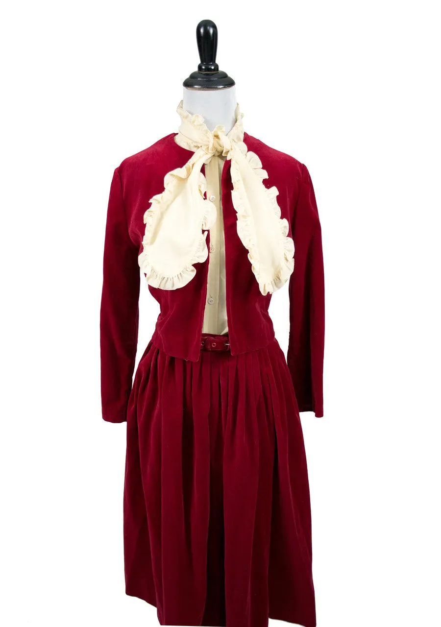 1960's Red Velvet Vintage Blazer and Skirt Suit