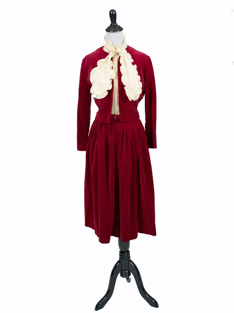 1960's Red Velvet Vintage Blazer and Skirt Suit