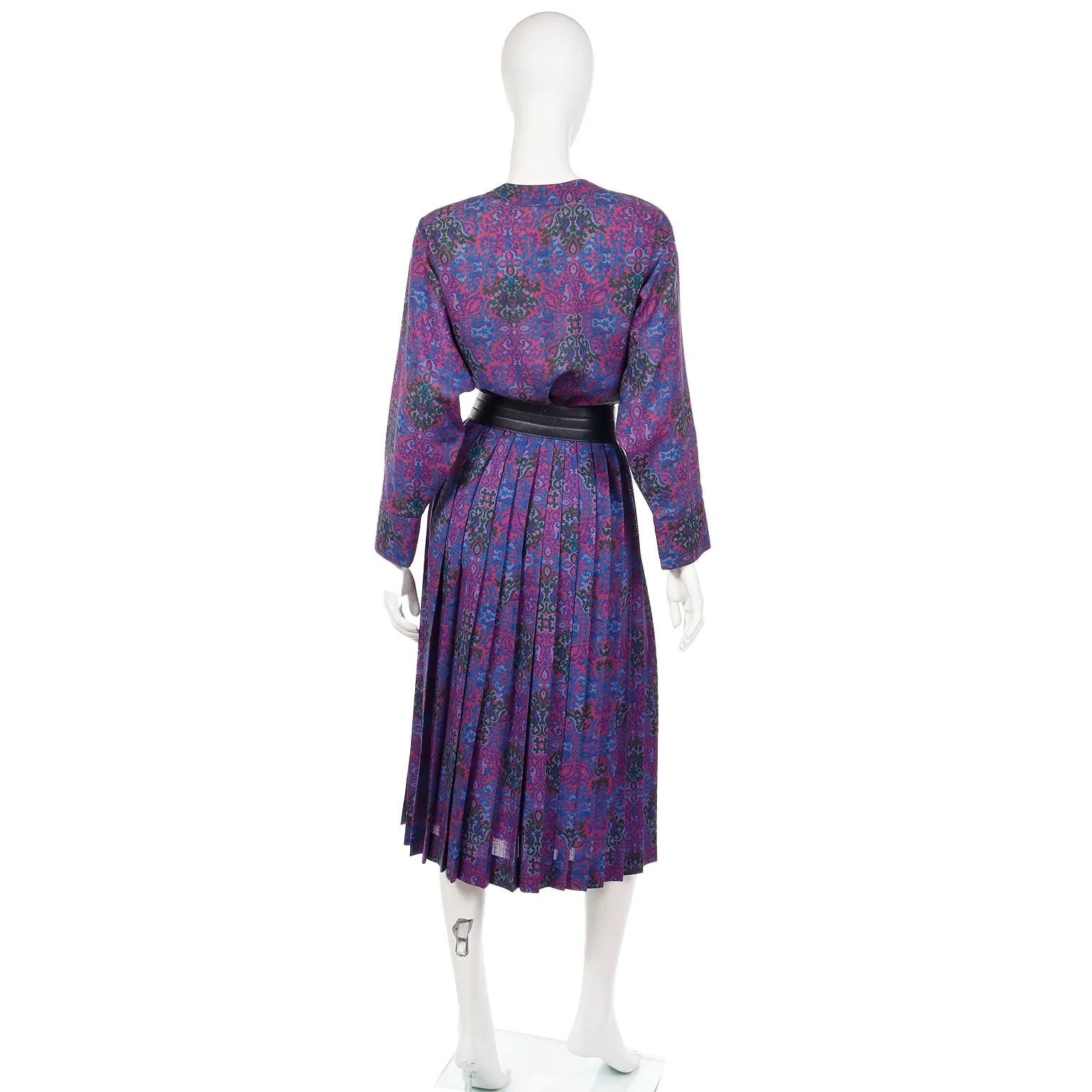 1980s Yves Saint Laurent Purple Floral Wool Challis Blouse & Skirt Outfit