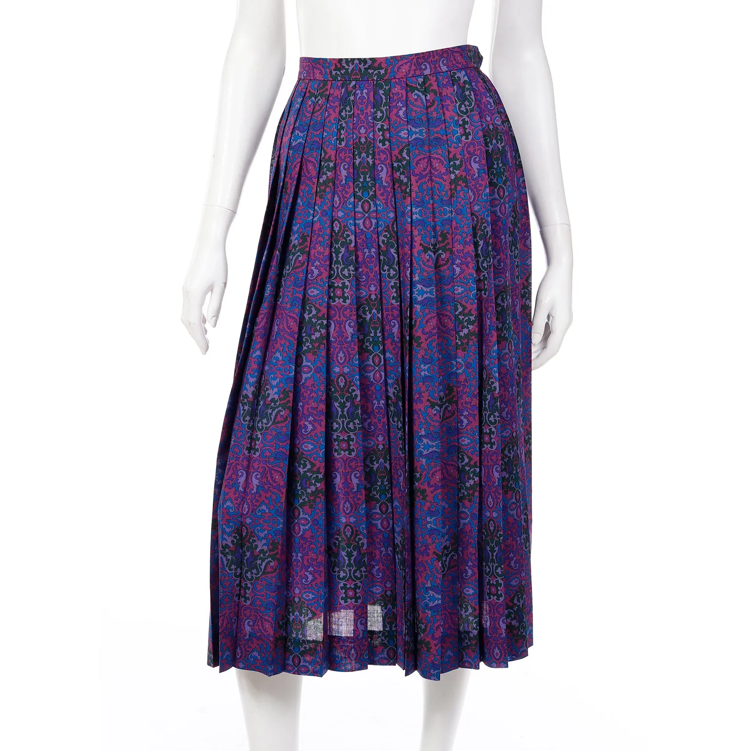 1980s Yves Saint Laurent Purple Floral Wool Challis Blouse & Skirt Outfit