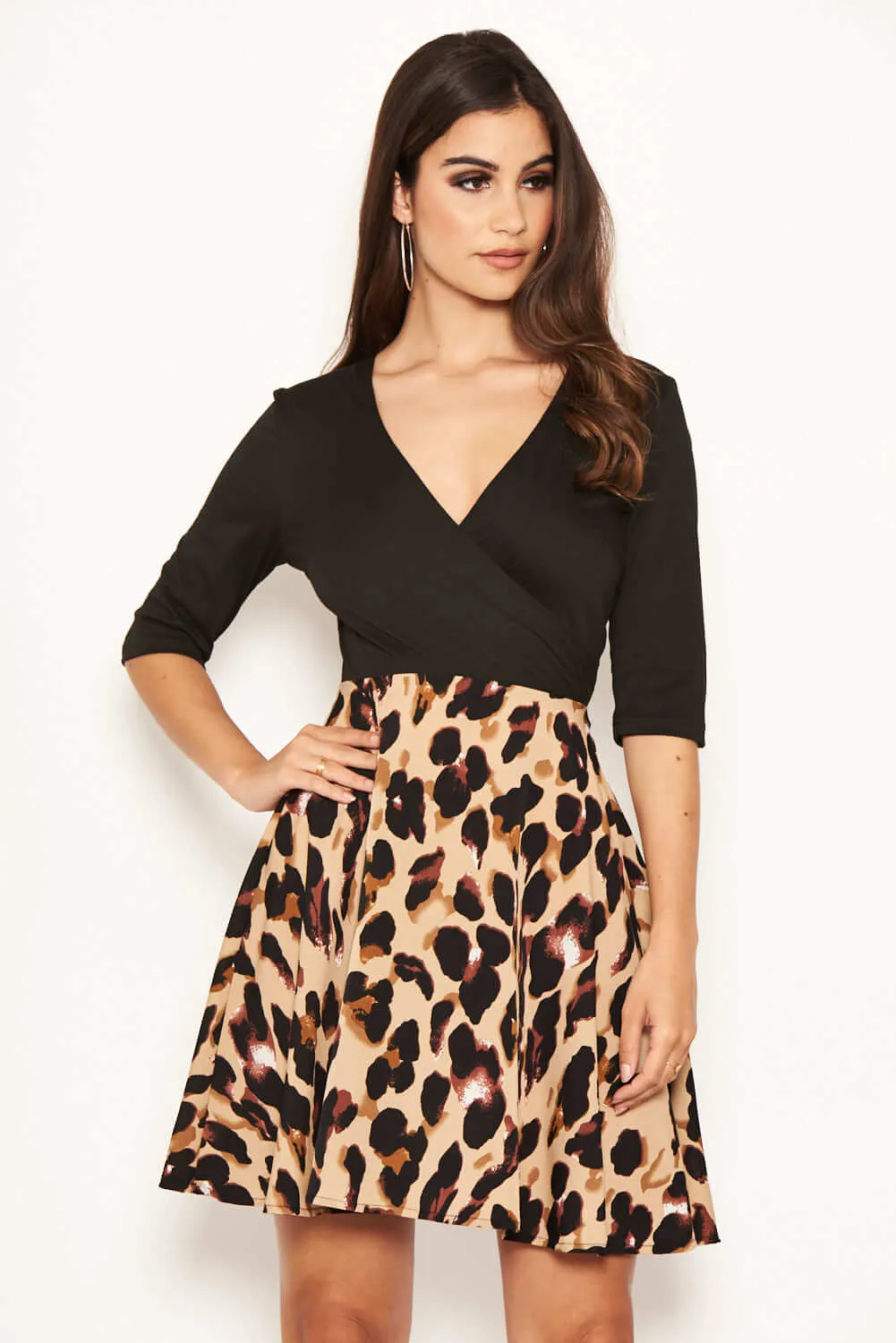 2 In 1 Black Animal Print Dress