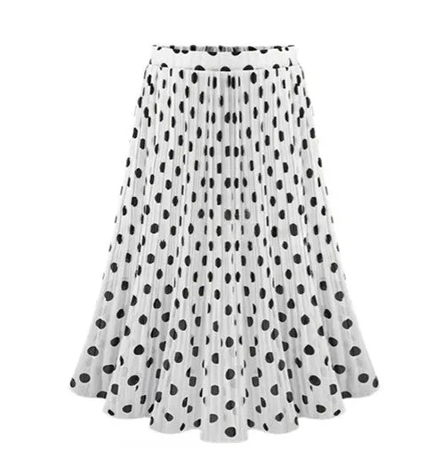 2017 Vintage pleated skirts Polka Dot Chiffon Skirt all-match Waist Fold slim Skirts Women's waisted Midi Skirt Ukraine Black