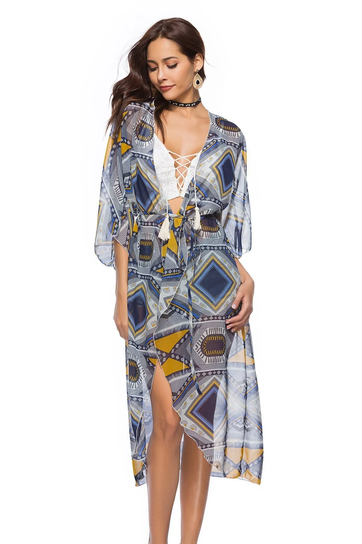 2018 new arrival Printed chiffon shirt with a long section of the beach coat