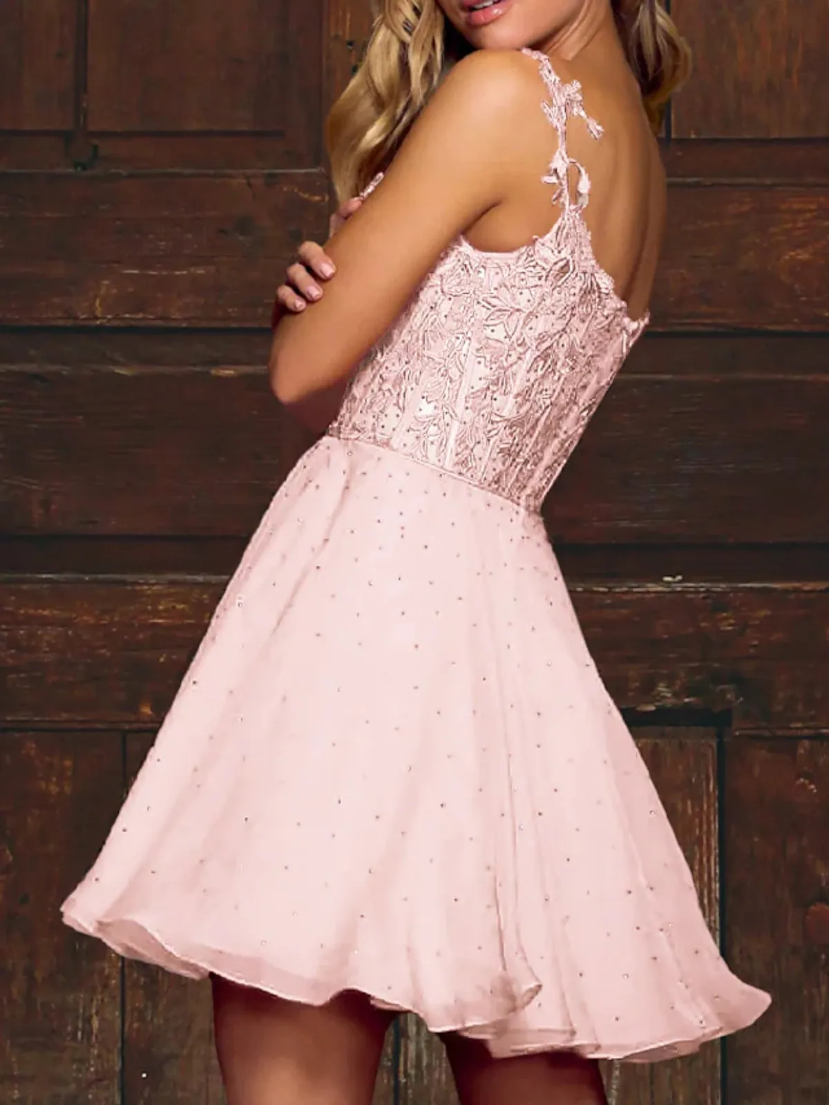 A Line V Neck Beaded Pink/Red Lace Short Prom Dresses, Pink/Red Lace Homecoming Dresses, Short Pink/Red Formal Evening Dresses SP2464