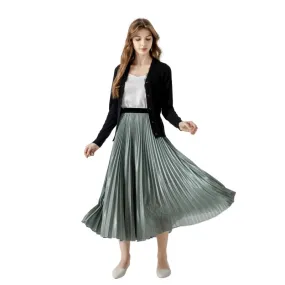 A121 Women metallic knit full circle sunburst pleated midi party skirt