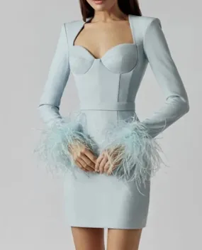 A&A Luxe Long Sleeve Feathers Mini Bodycon Bandage Dress