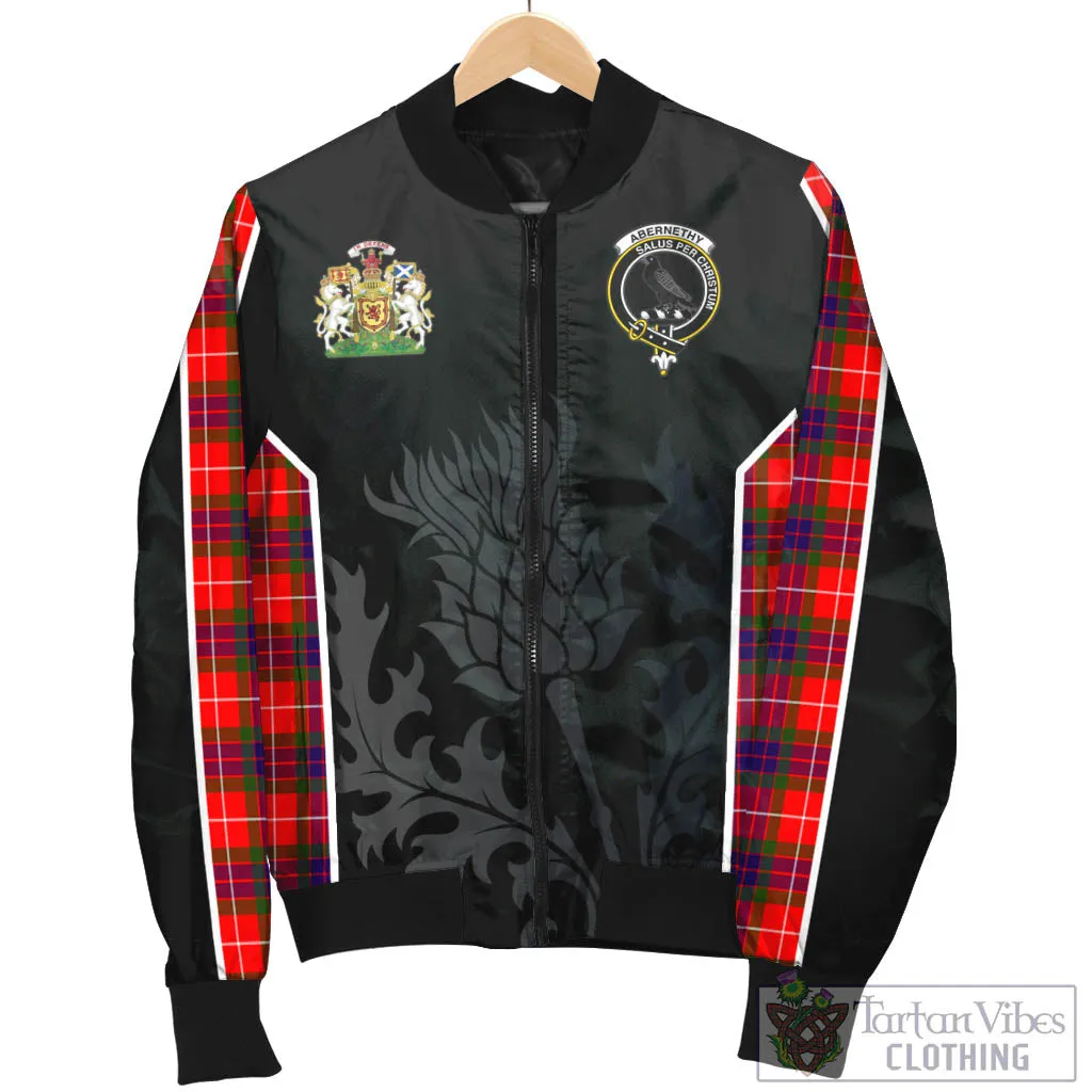 Abernethy Tartan Bomber Jacket with Family Crest and Scottish Thistle Vibes Sport Style