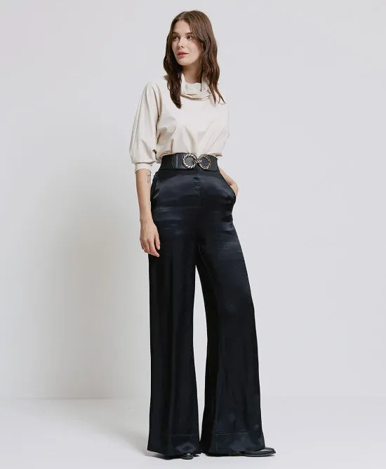 Access Fashion Black Satin Flared Pants