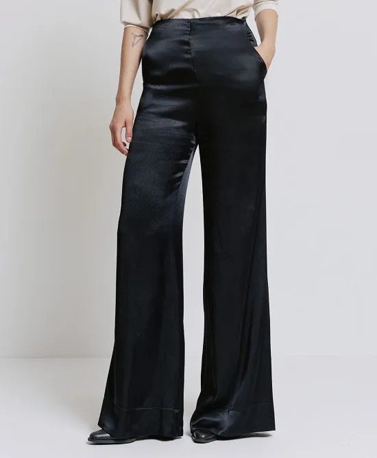 Access Fashion Black Satin Flared Pants