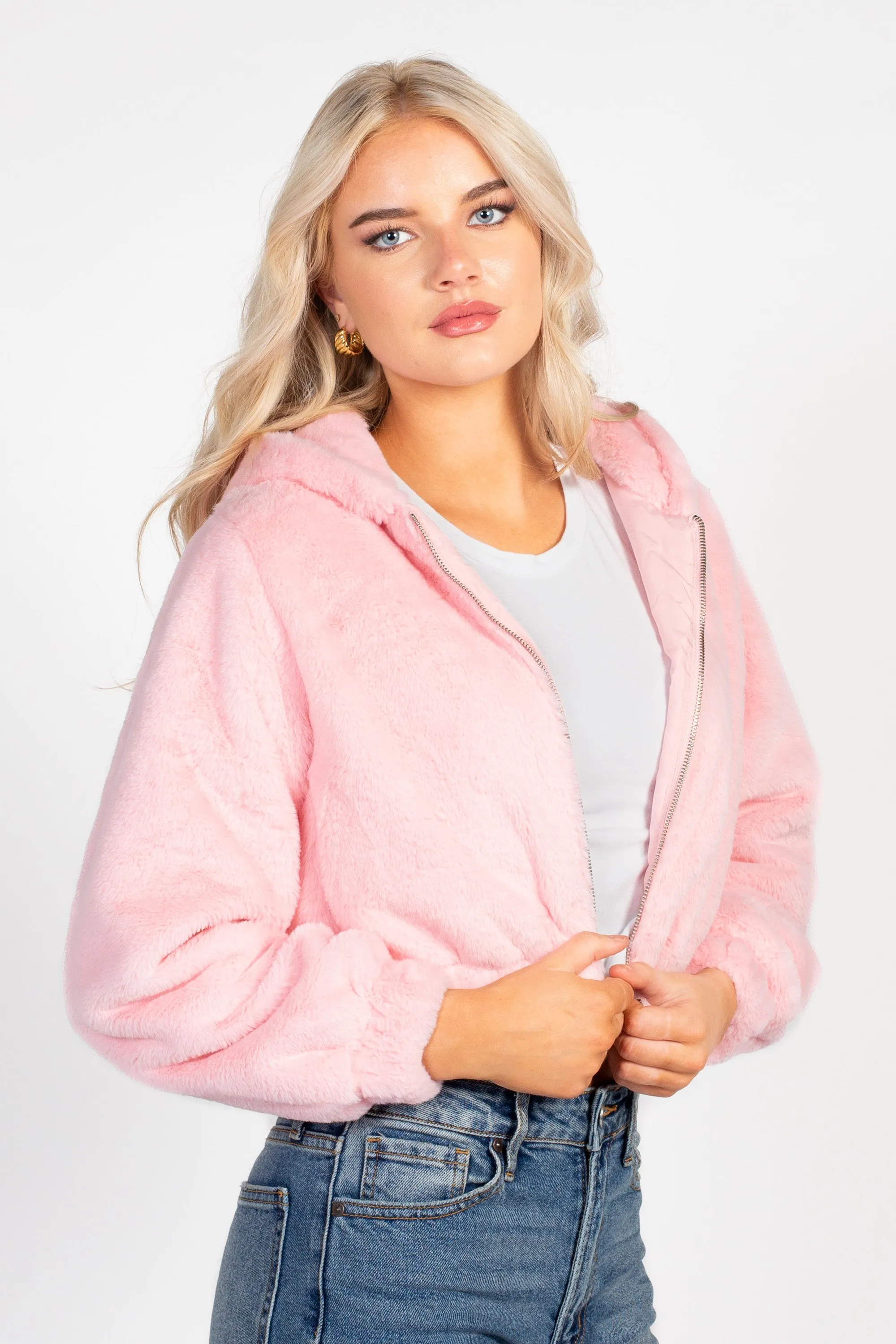 Alethea Hooded Faux Fur Bomber Jacket