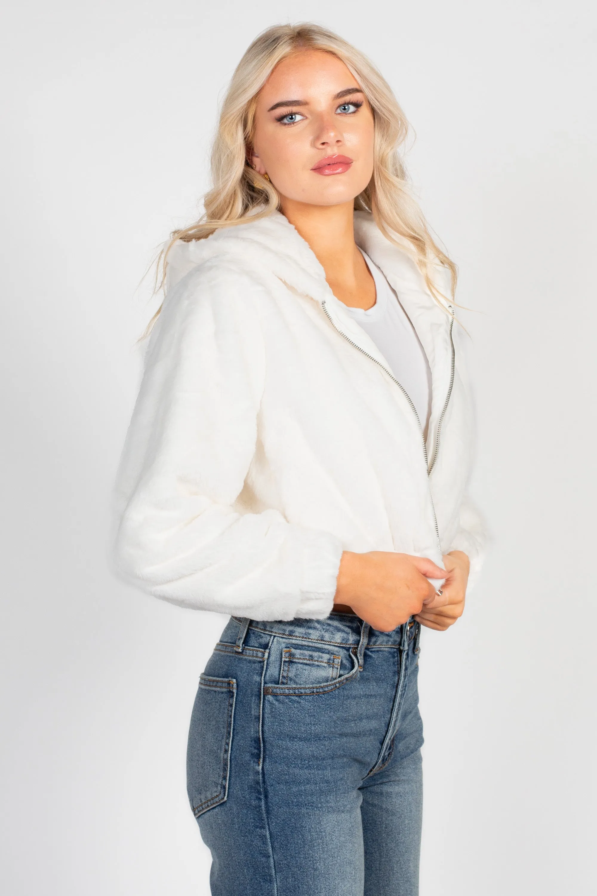 Alethea Hooded Faux Fur Bomber Jacket