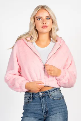 Alethea Hooded Faux Fur Bomber Jacket