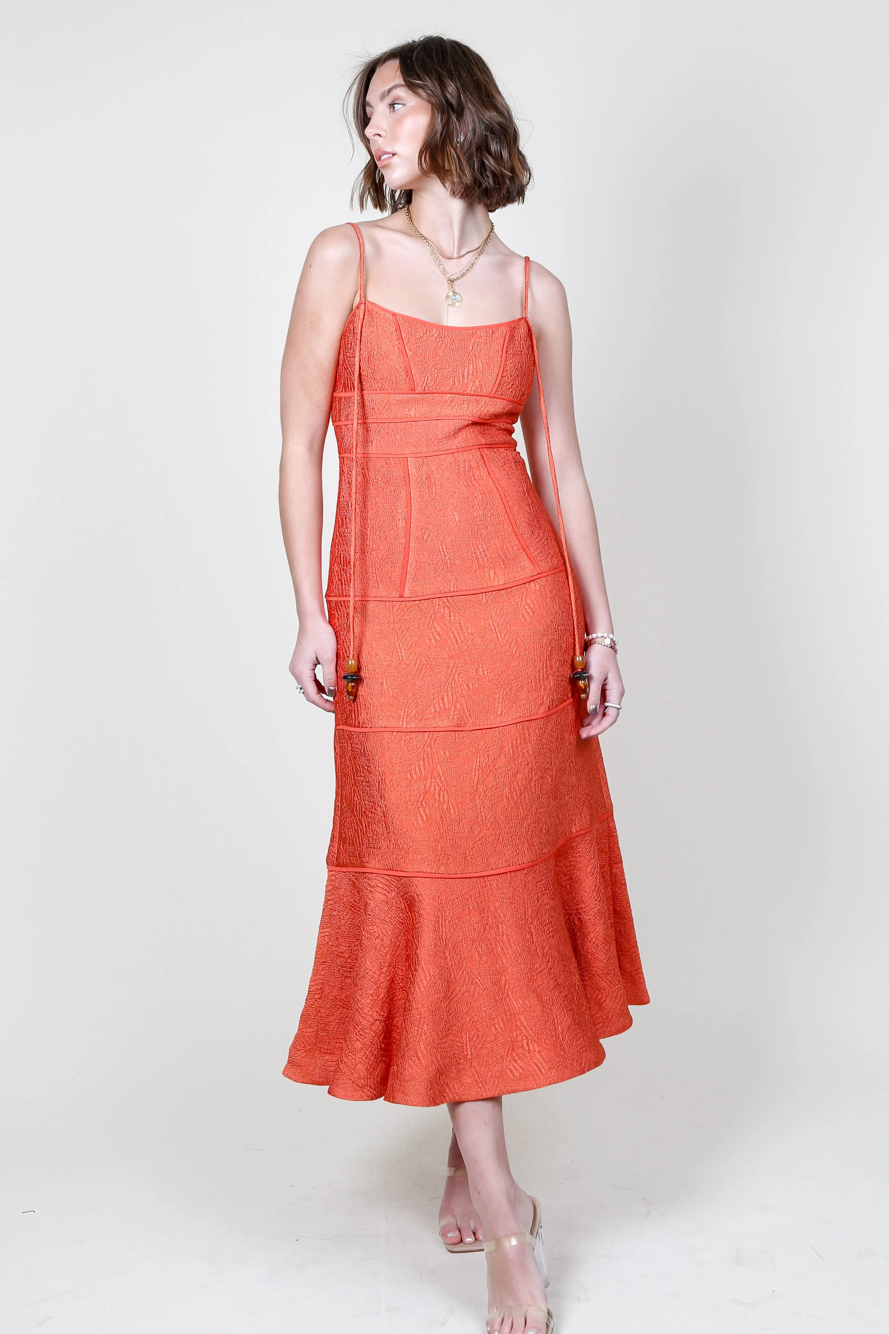 ALEXIS | Vereda Midi Dress - Terracota Brocade