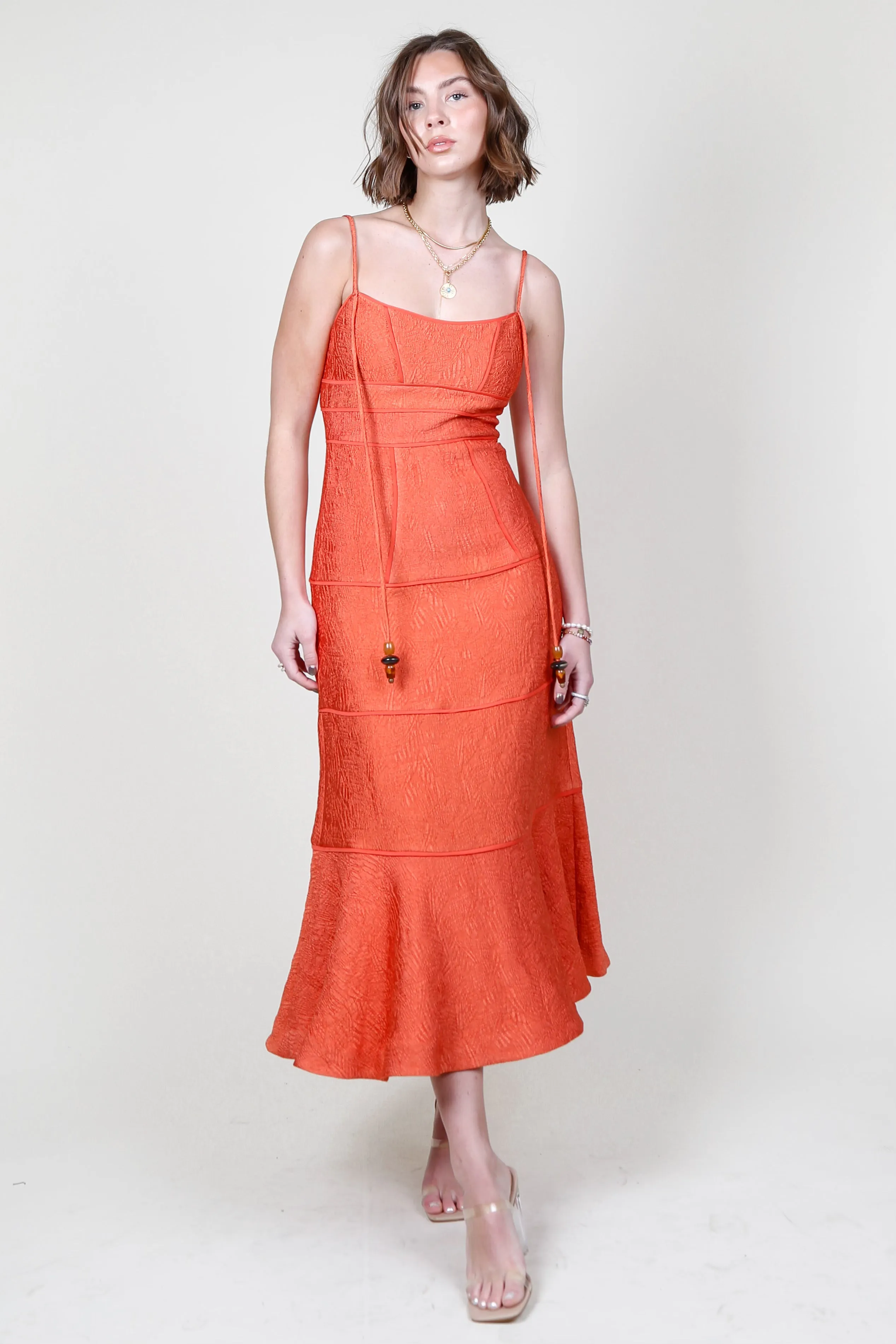 ALEXIS | Vereda Midi Dress - Terracota Brocade