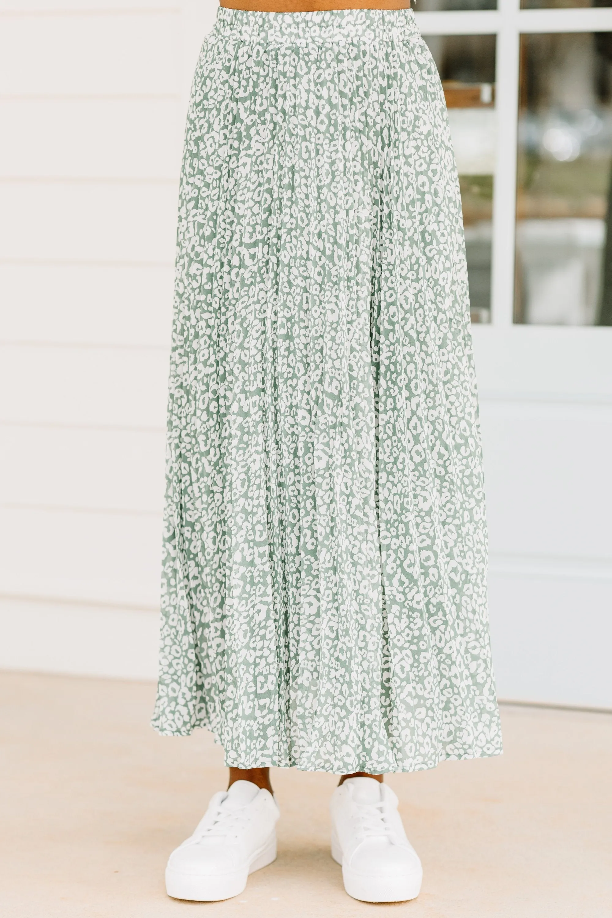 All To Myself Dusty Sage Green Leopard Maxi Skirt