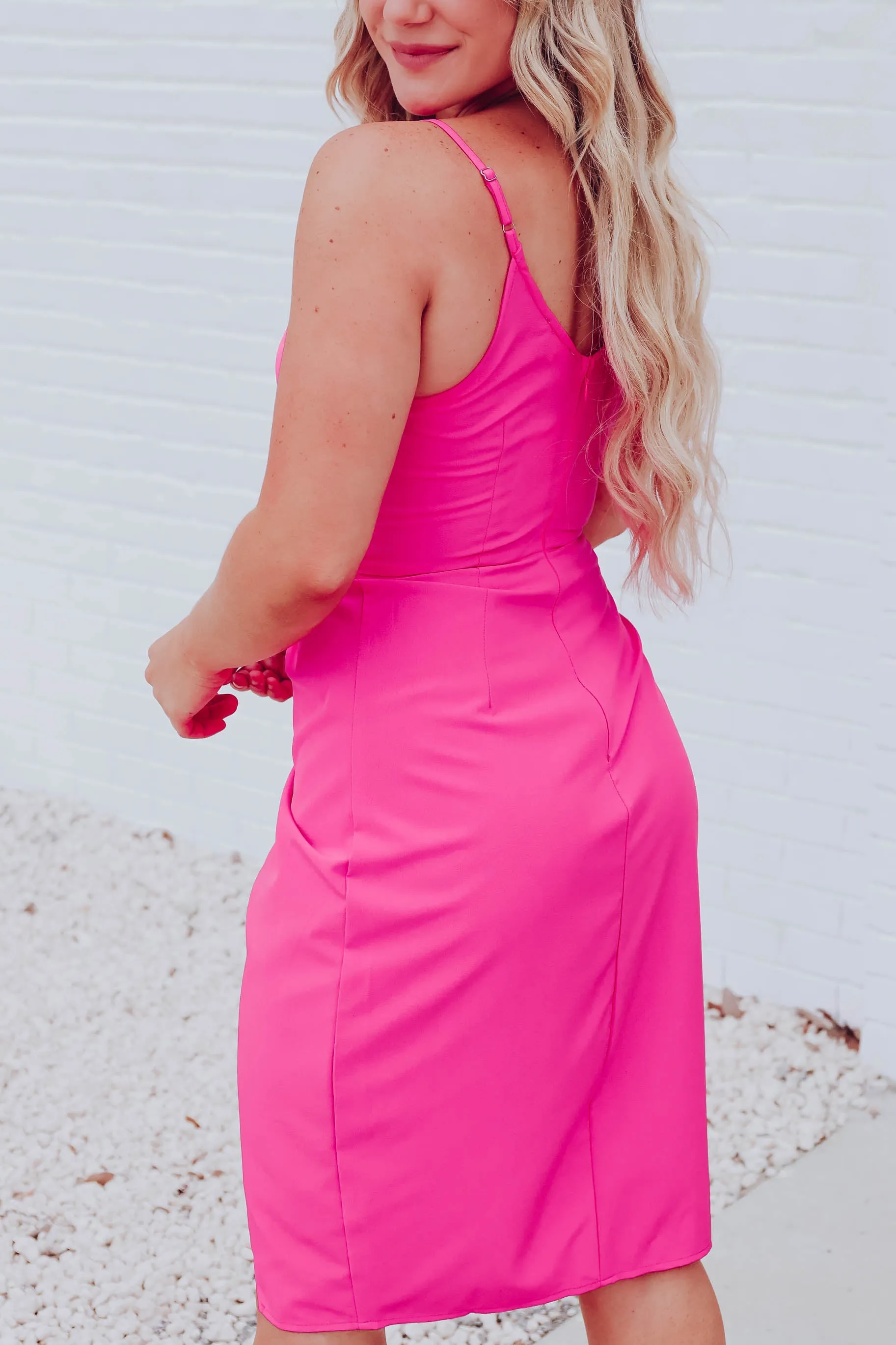 Alluring Wrapped Midi Dress - Pink