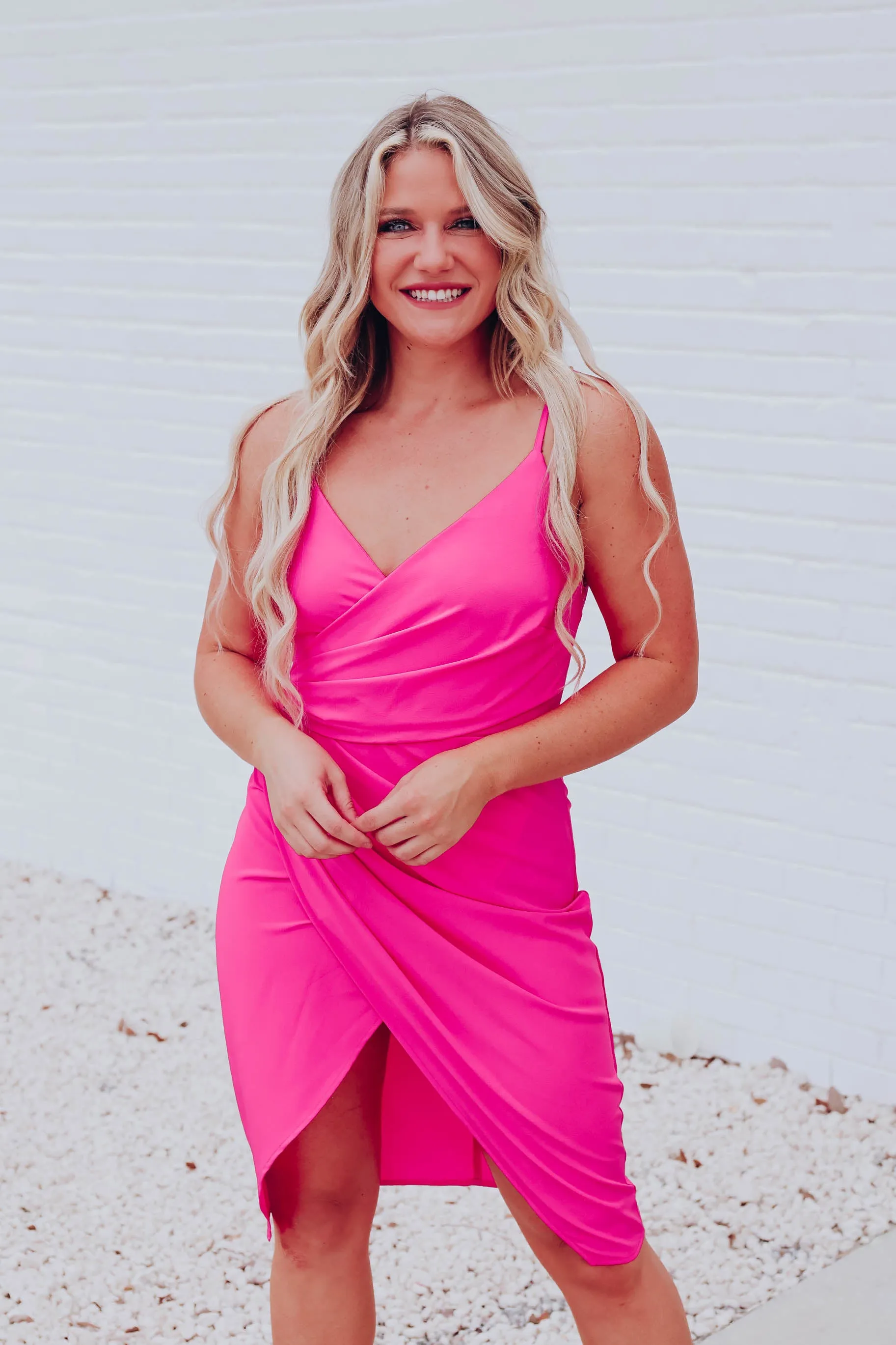 Alluring Wrapped Midi Dress - Pink