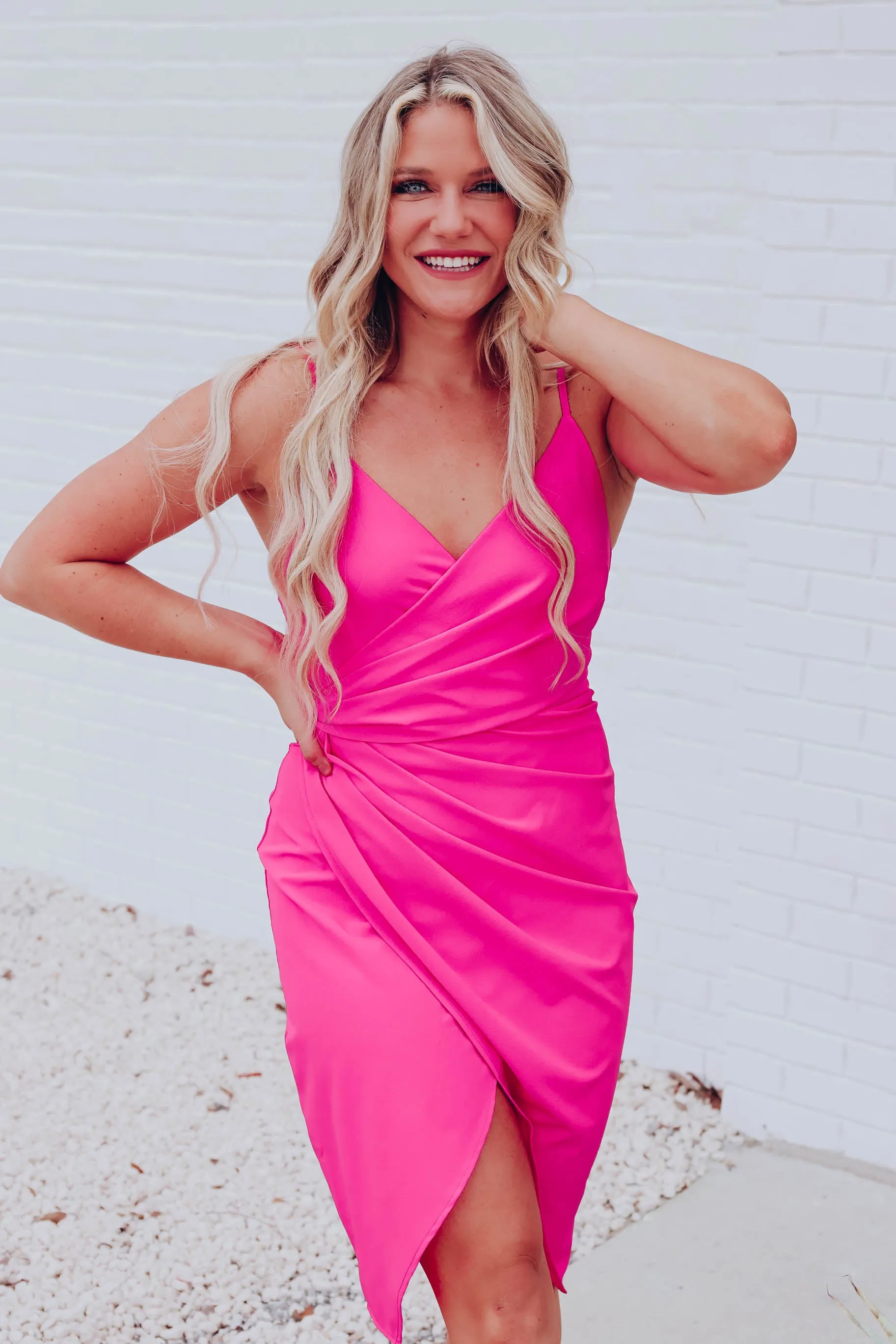 Alluring Wrapped Midi Dress - Pink