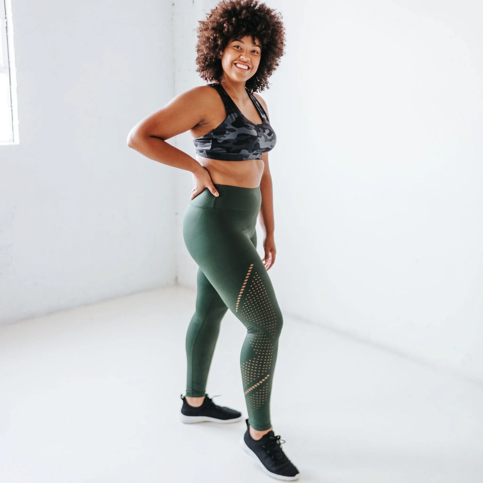 Alpine Laser Cut Leggings - Evergreen