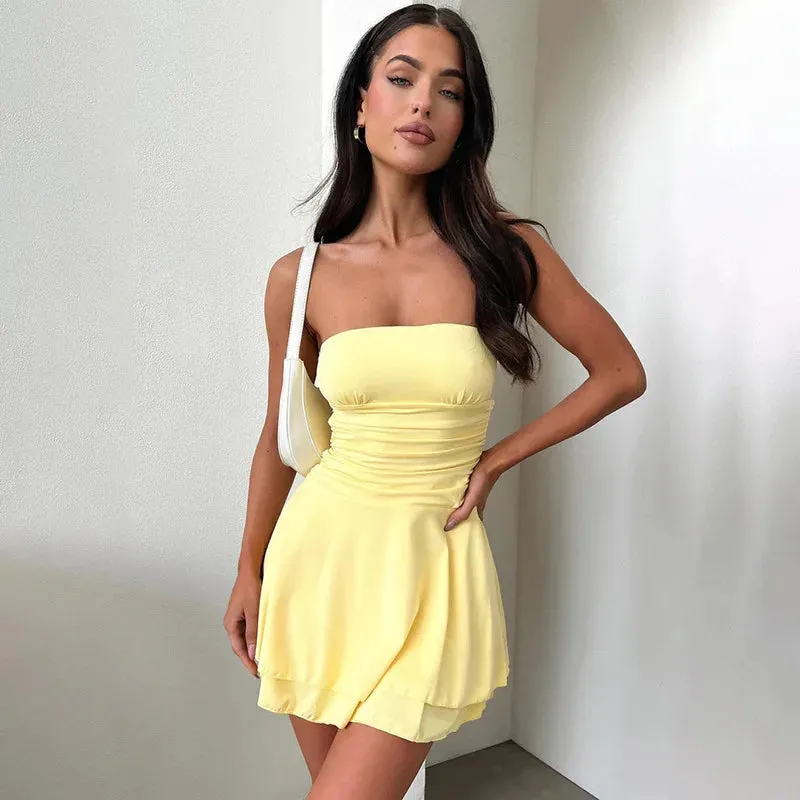 Amozae-hoco dresses -A Strapless Backless Sexy Mini Dress For Women Fashion Off-shoulder Backless Bodycon Ruched Club Party Sexy Dress