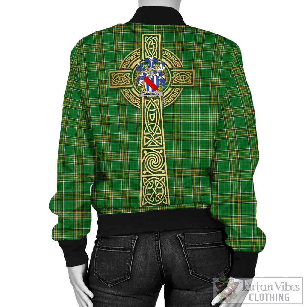 Annesley Irish Clan Tartan Bomber Jacket with Coat of Arms Celtic Tree of Life Style