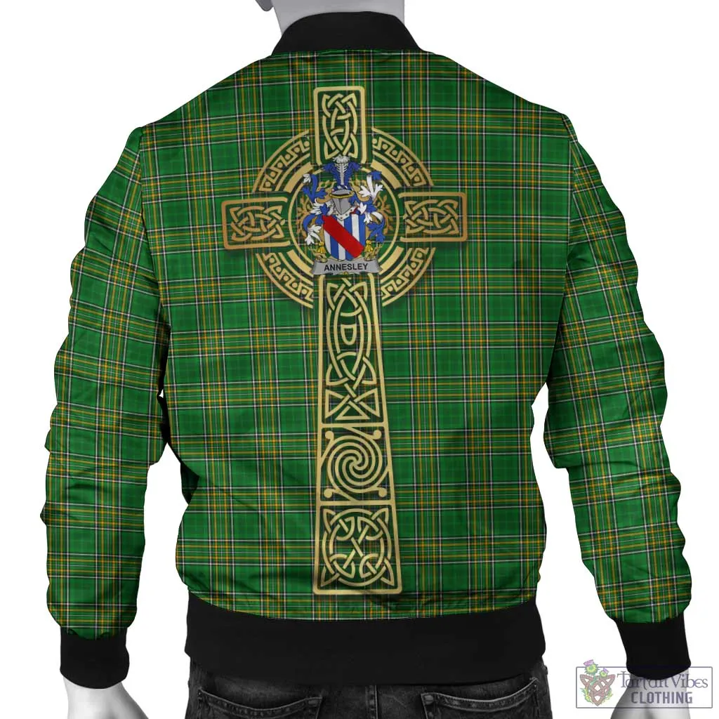 Annesley Irish Clan Tartan Bomber Jacket with Coat of Arms Celtic Tree of Life Style