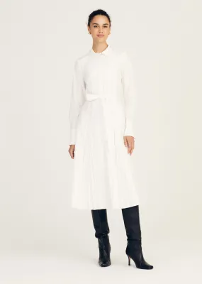 Annette Long Sleeve Pleated Shirt Dress - Soft White