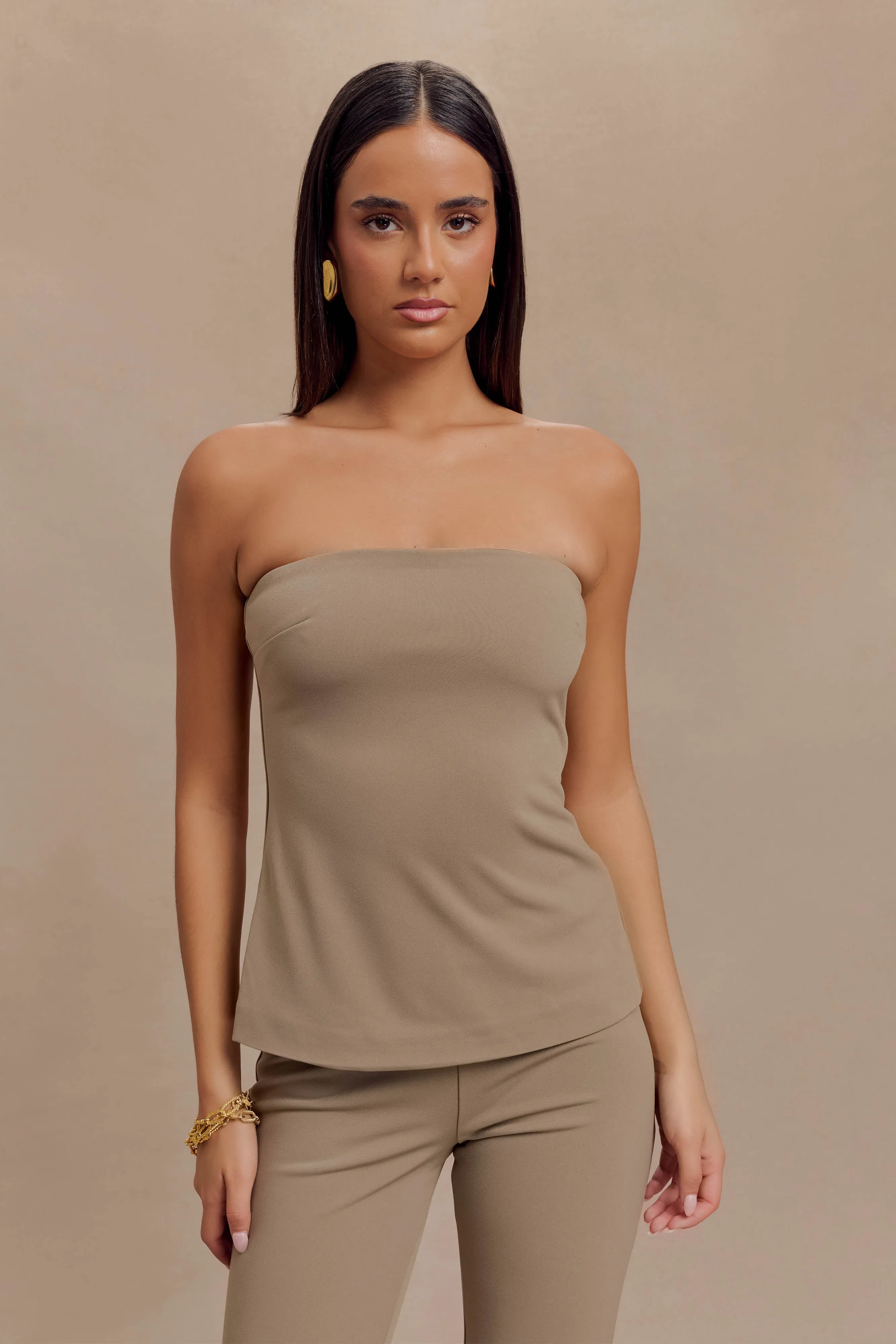 Antonia Strapless Cut Out Top - Mushroom