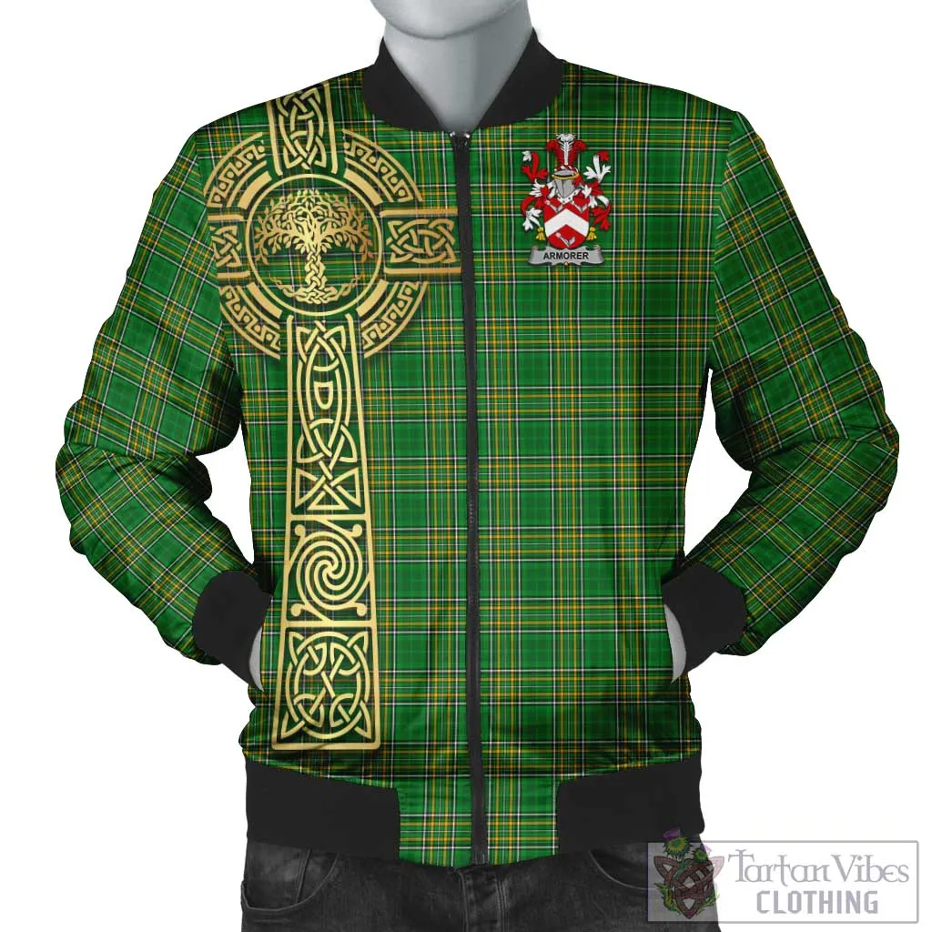 Armorer Irish Clan Tartan Bomber Jacket with Coat of Arms Celtic Tree of Life Style