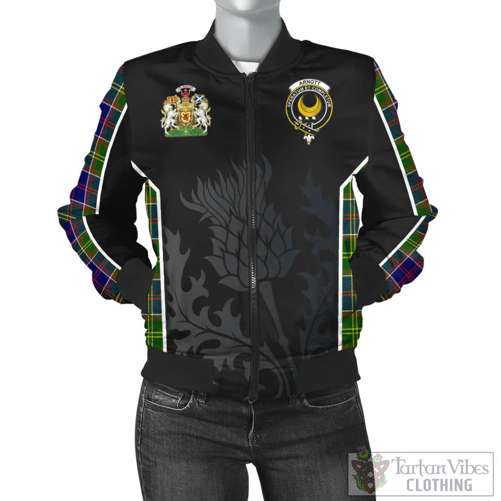 Arnott Tartan Bomber Jacket with Family Crest and Scottish Thistle Vibes Sport Style