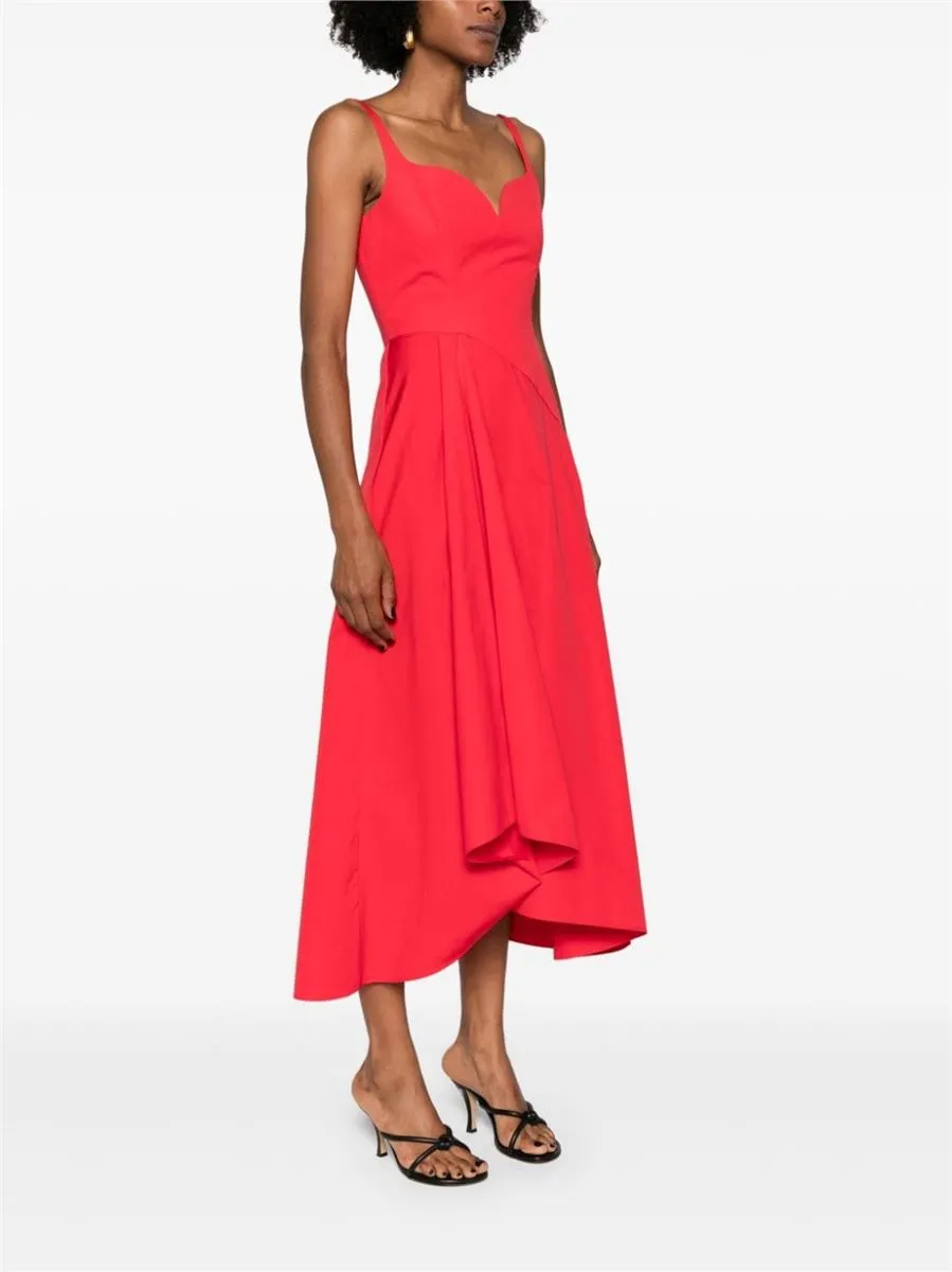 ASYMMETRIC FLARED MIDI DRESS