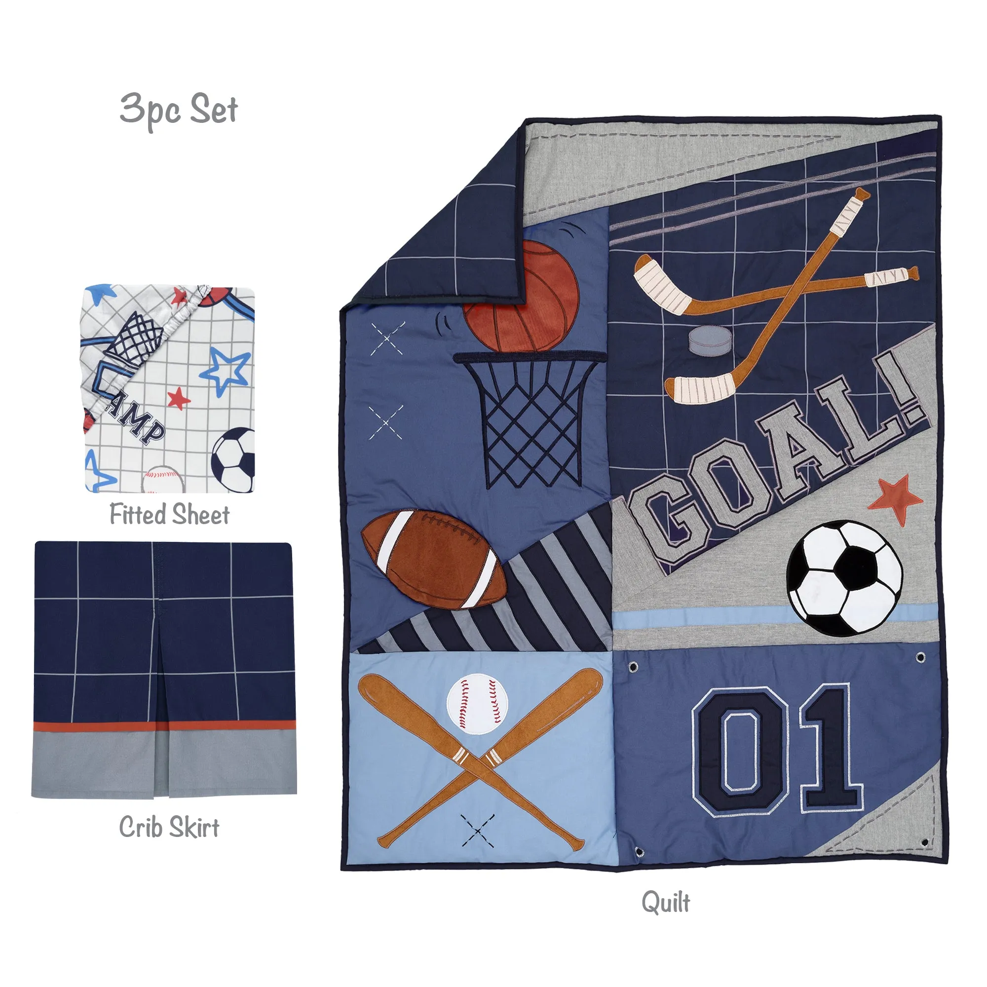 Baby Sports 3-Piece Crib Bedding Set