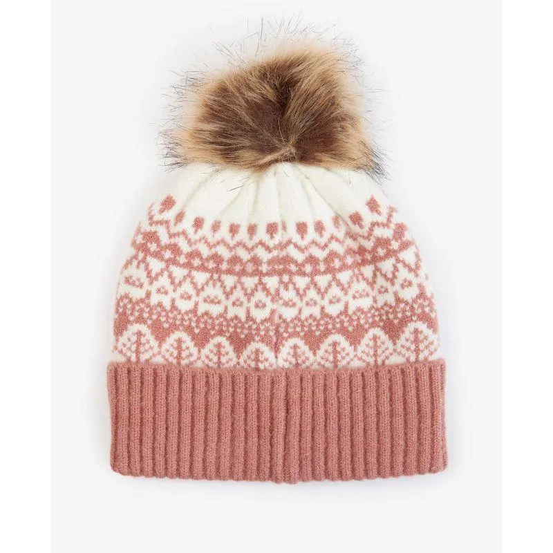 Barbour Alpine Ladies Fairisle Pom Beanie - Dusty Rose