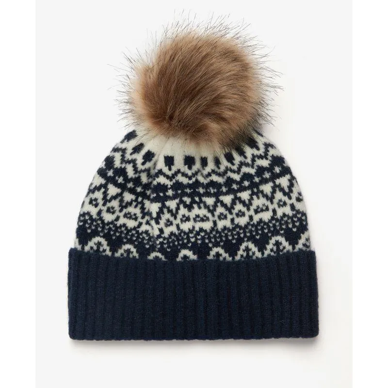 Barbour Alpine Ladies Fairisle Pom Beanie - Navy