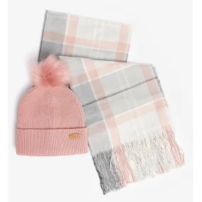 Barbour Dover Hat & Scarf Gift Set in Pearl Grey LGS0054