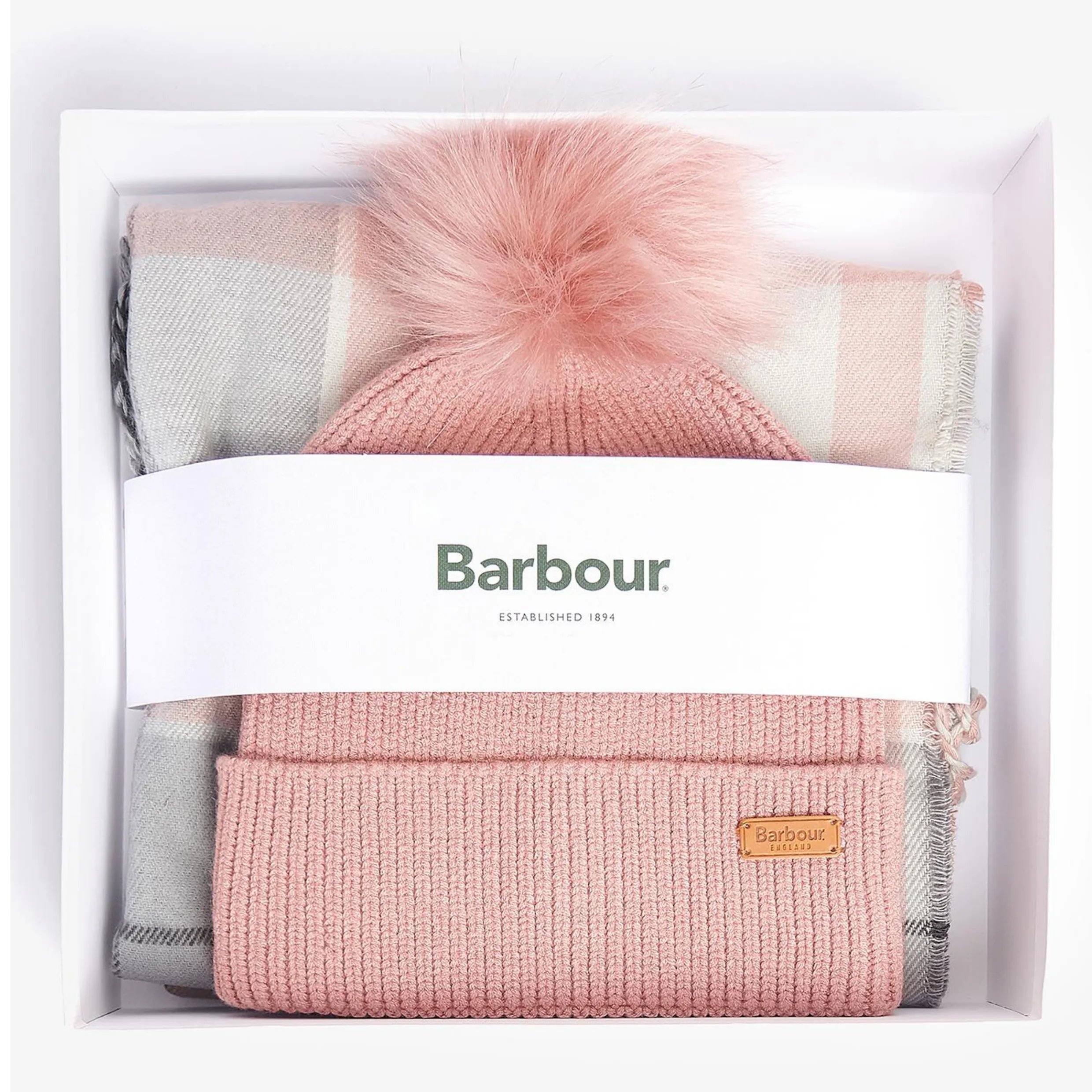 Barbour Dover Hat & Scarf Gift Set in Pearl Grey LGS0054