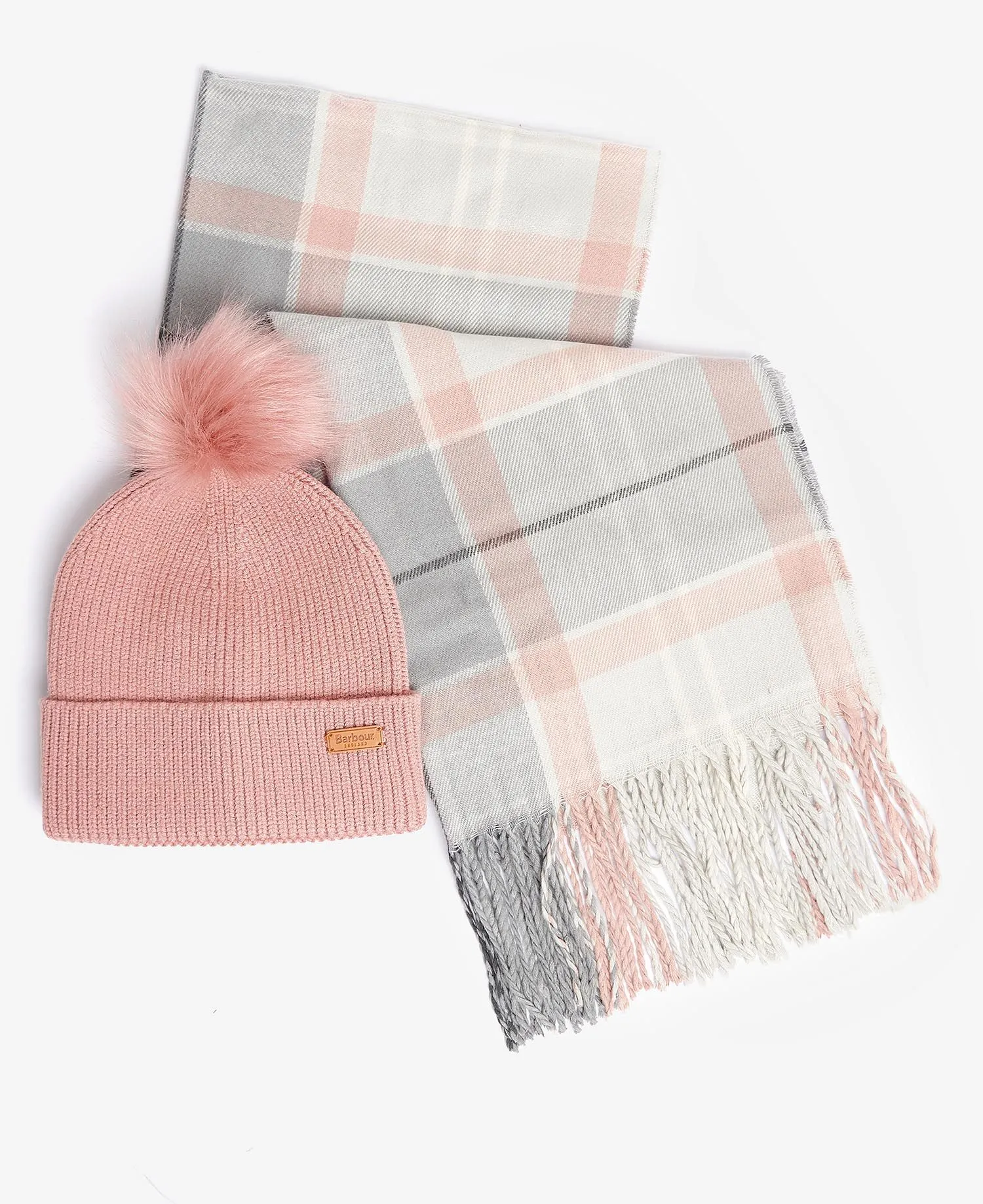 Barbour Dover Hat & Scarf Gift Set in Pearl Grey LGS0054