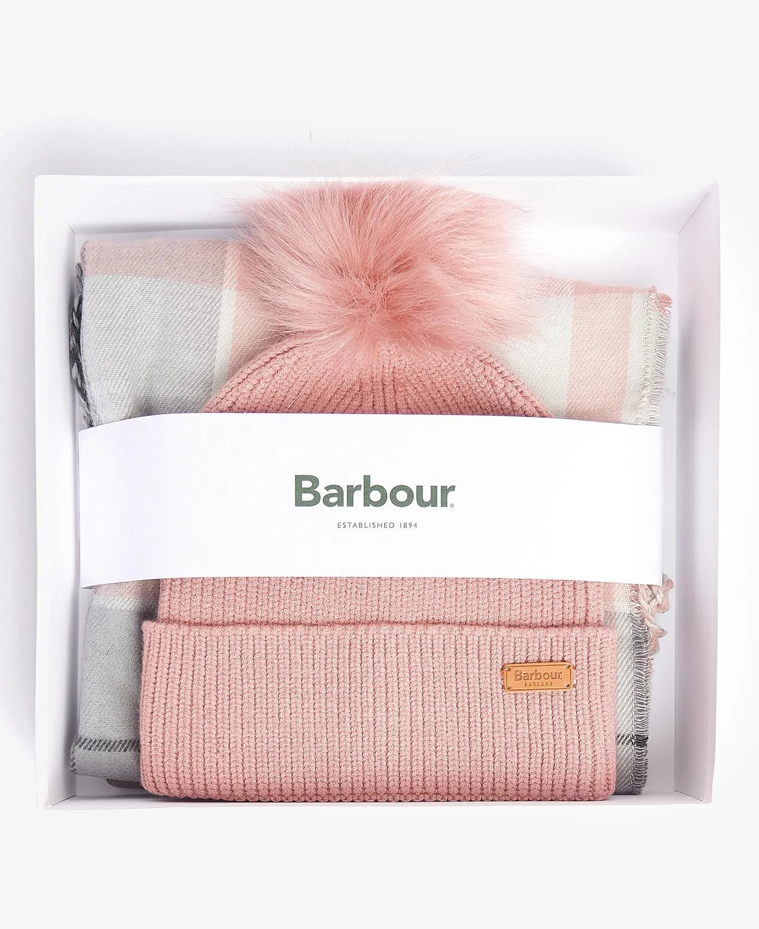 Barbour Dover Hat & Scarf Gift Set in Pearl Grey LGS0054