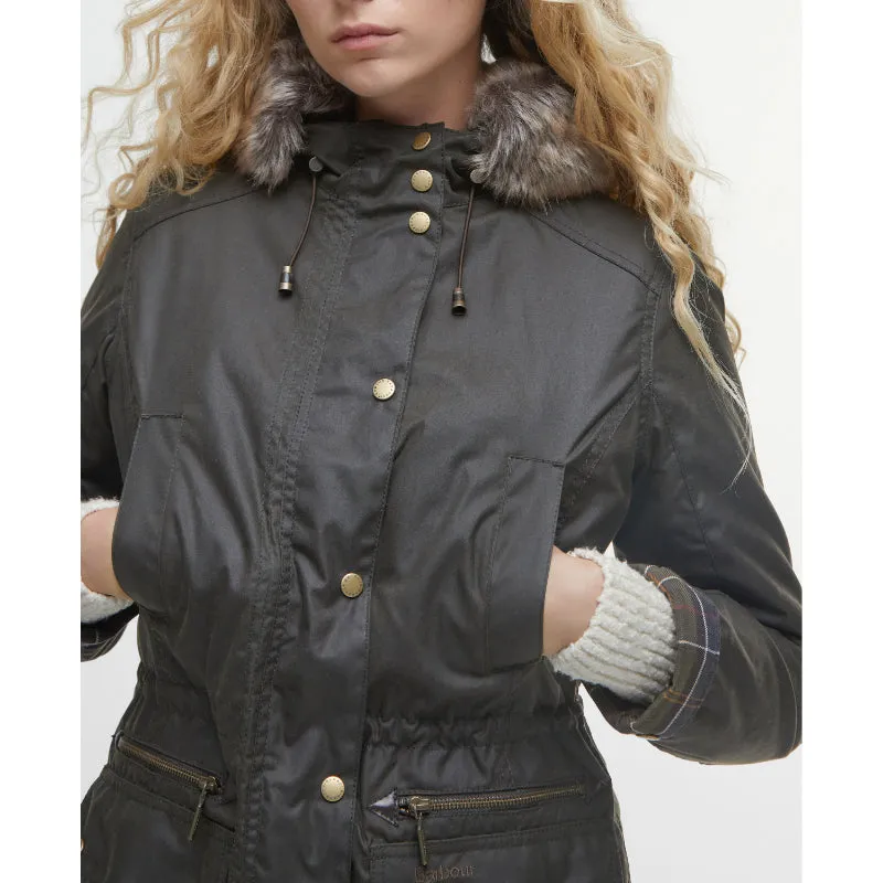 Barbour Ladies Kelsall Wax Parka Jacket - Olive / Classic