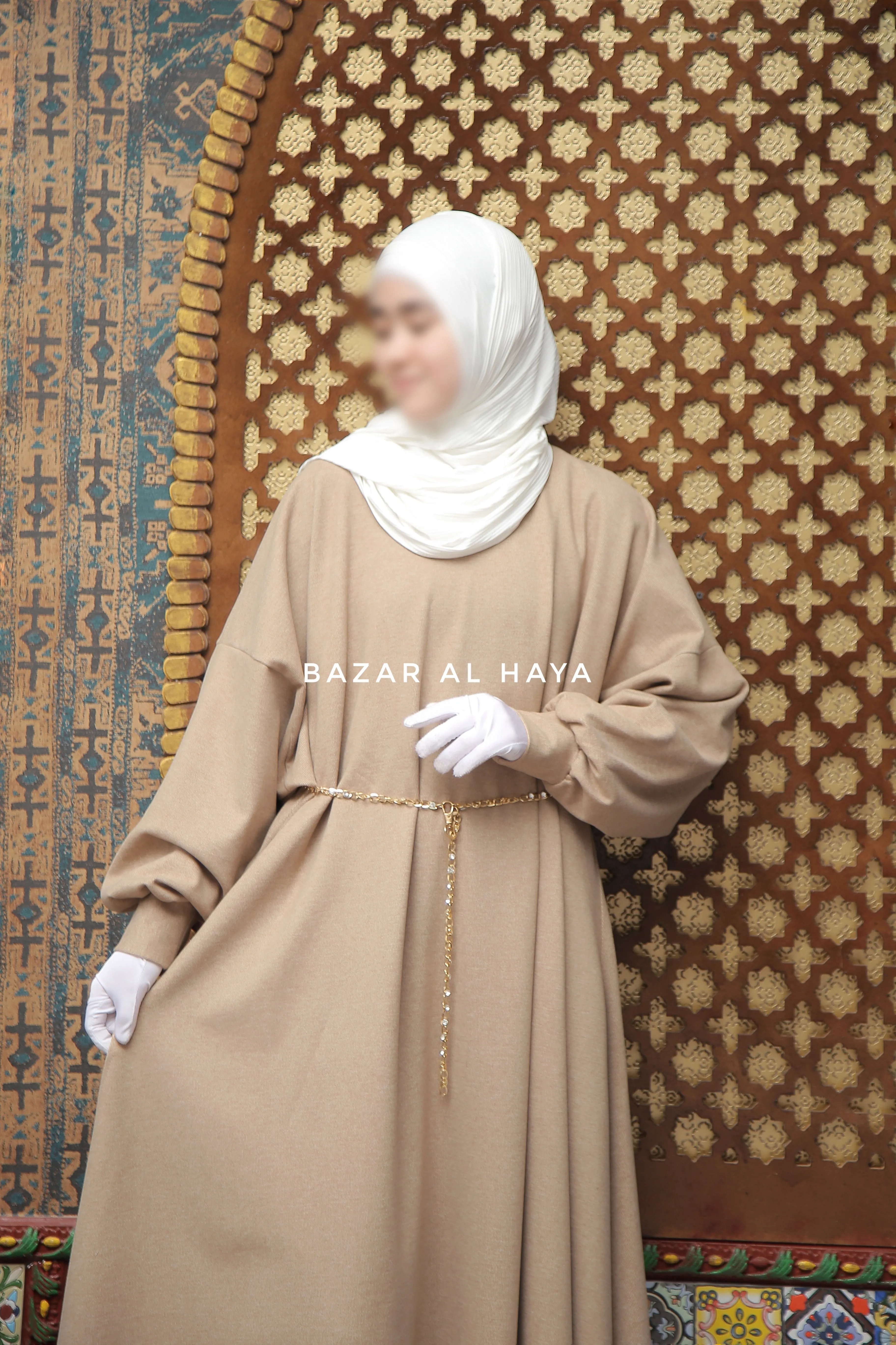 Basimah Beige Classic Design Warm Abaya Coat - Premium Wool