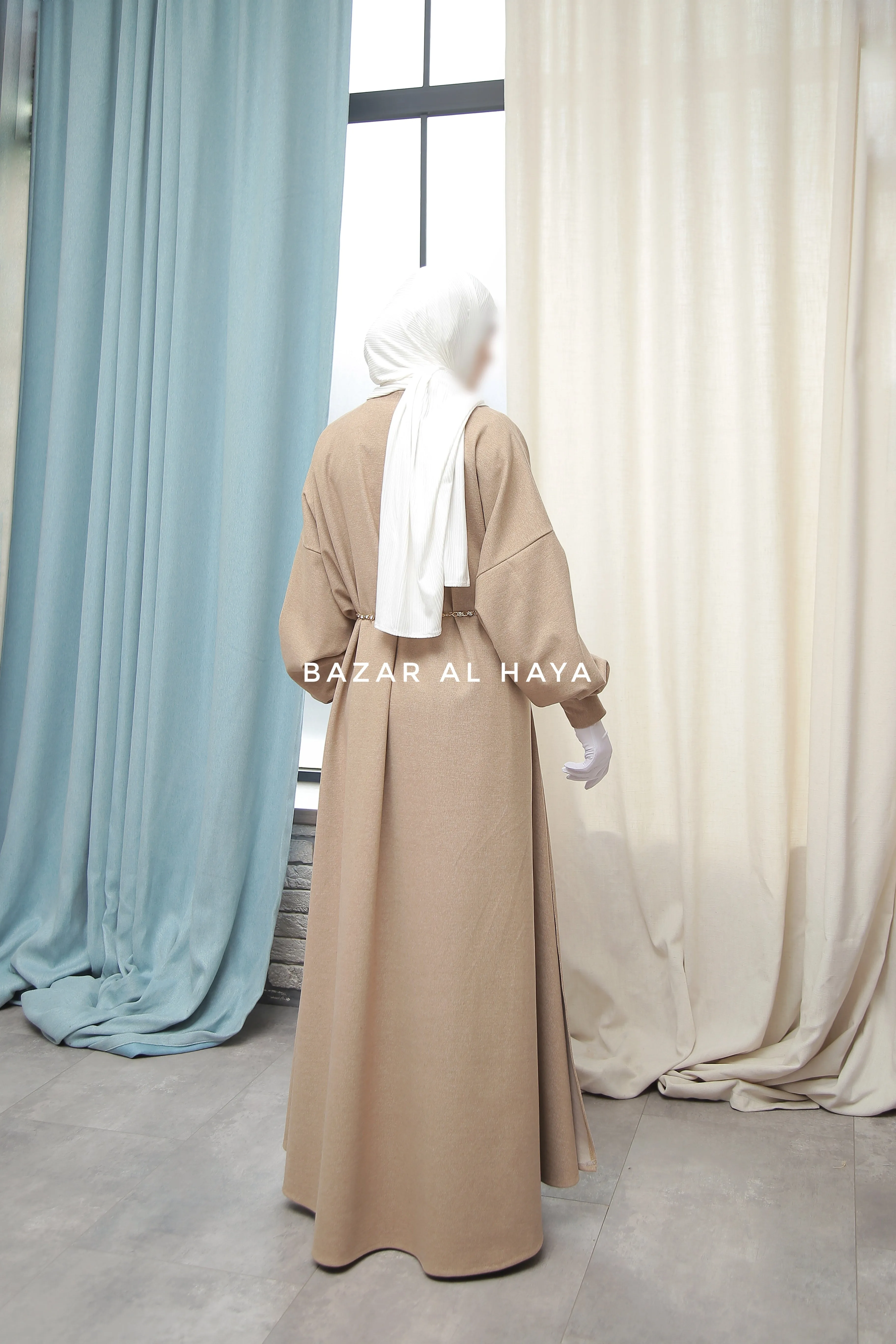 Basimah Beige Classic Design Warm Abaya Coat - Premium Wool