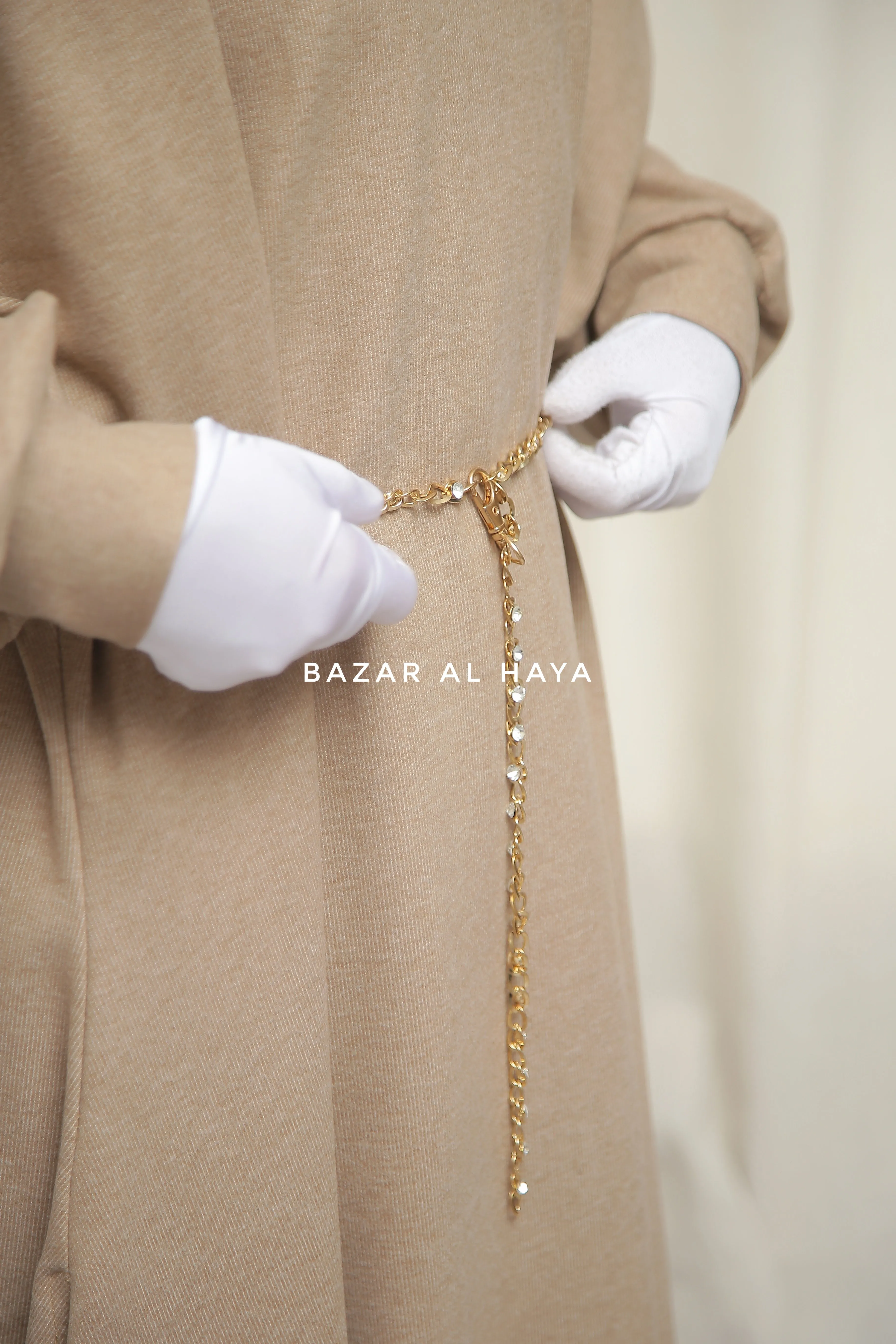 Basimah Beige Classic Design Warm Abaya Coat - Premium Wool