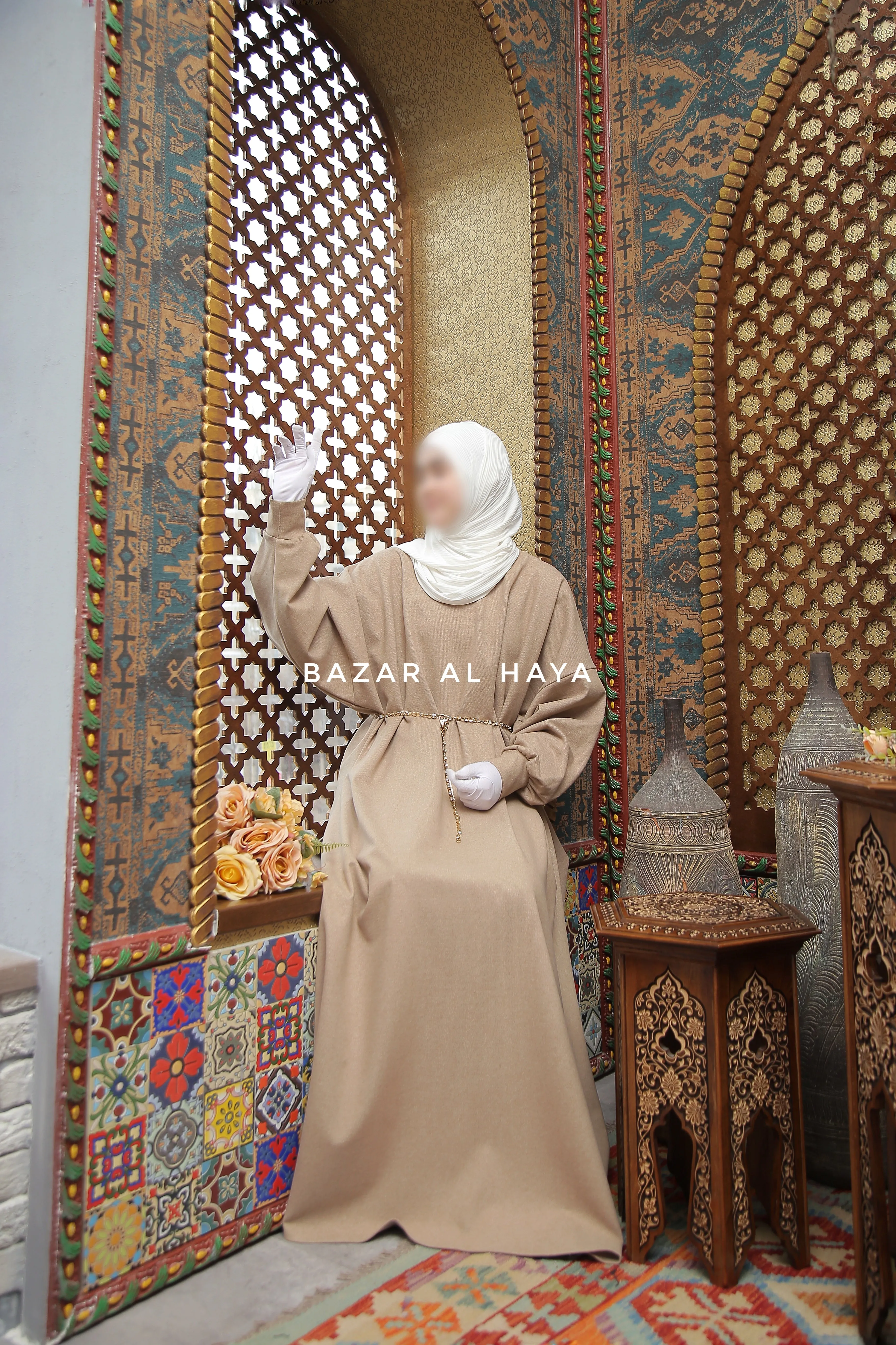 Basimah Beige Classic Design Warm Abaya Coat - Premium Wool