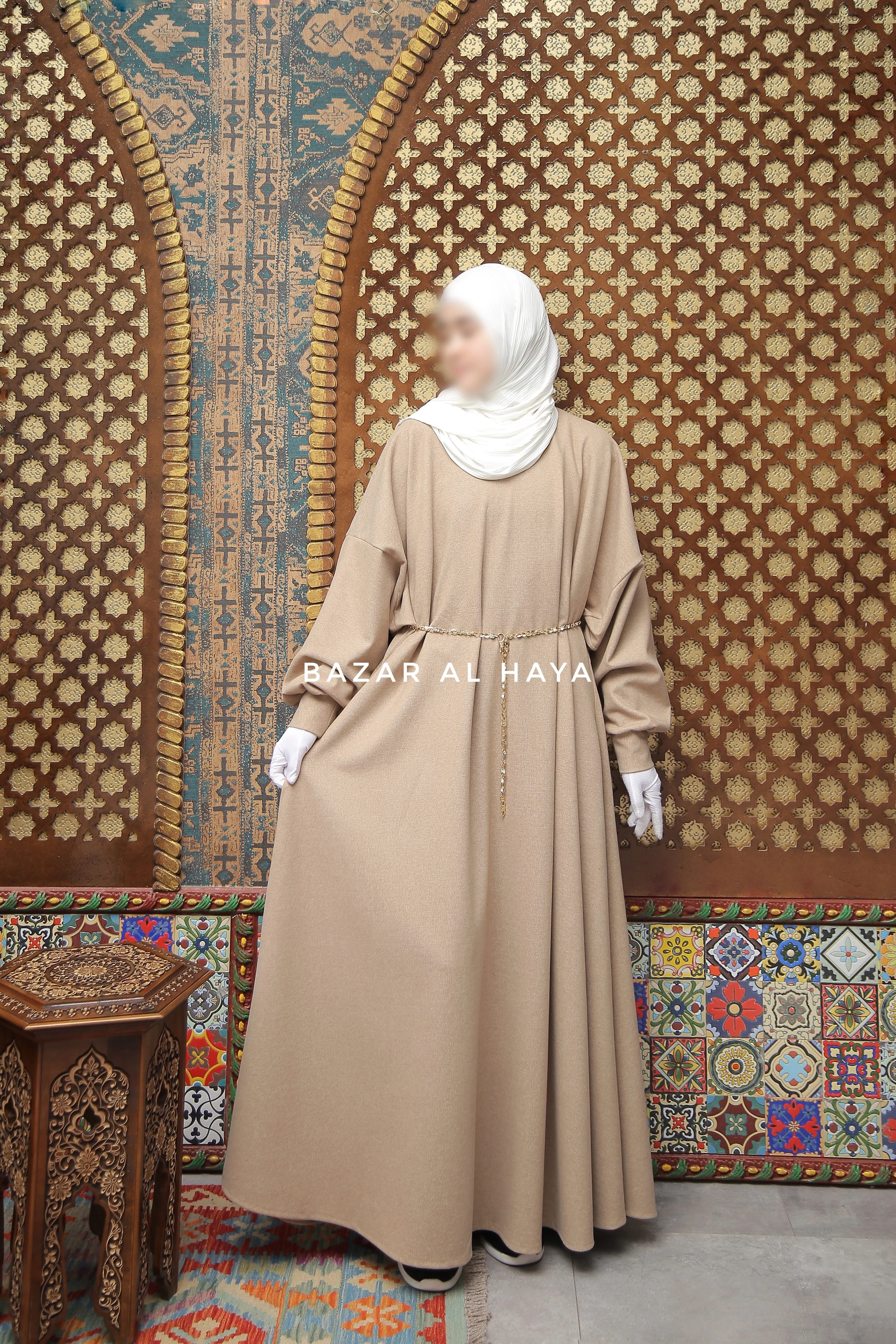 Basimah Beige Classic Design Warm Abaya Coat - Premium Wool