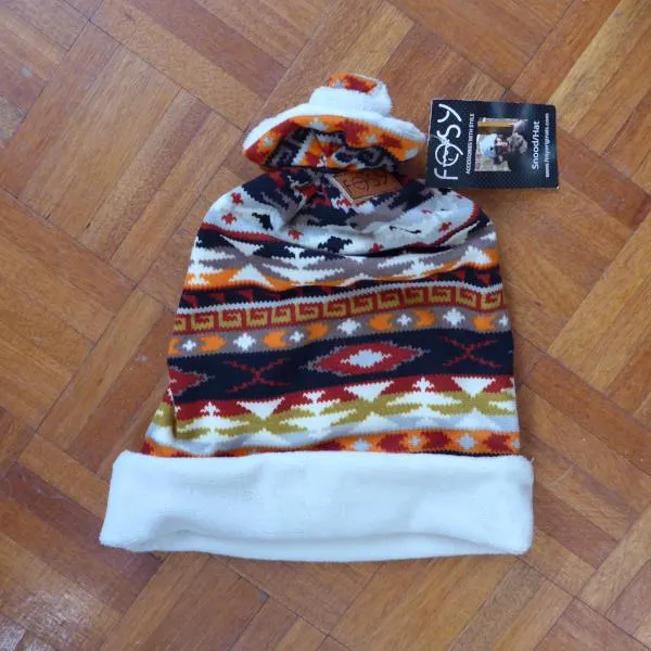 Beanie Style Reversible Neckwarmer Hat- Aztec/Cream