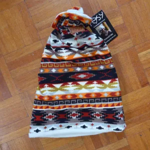 Beanie Style Reversible Neckwarmer Hat- Aztec/Cream