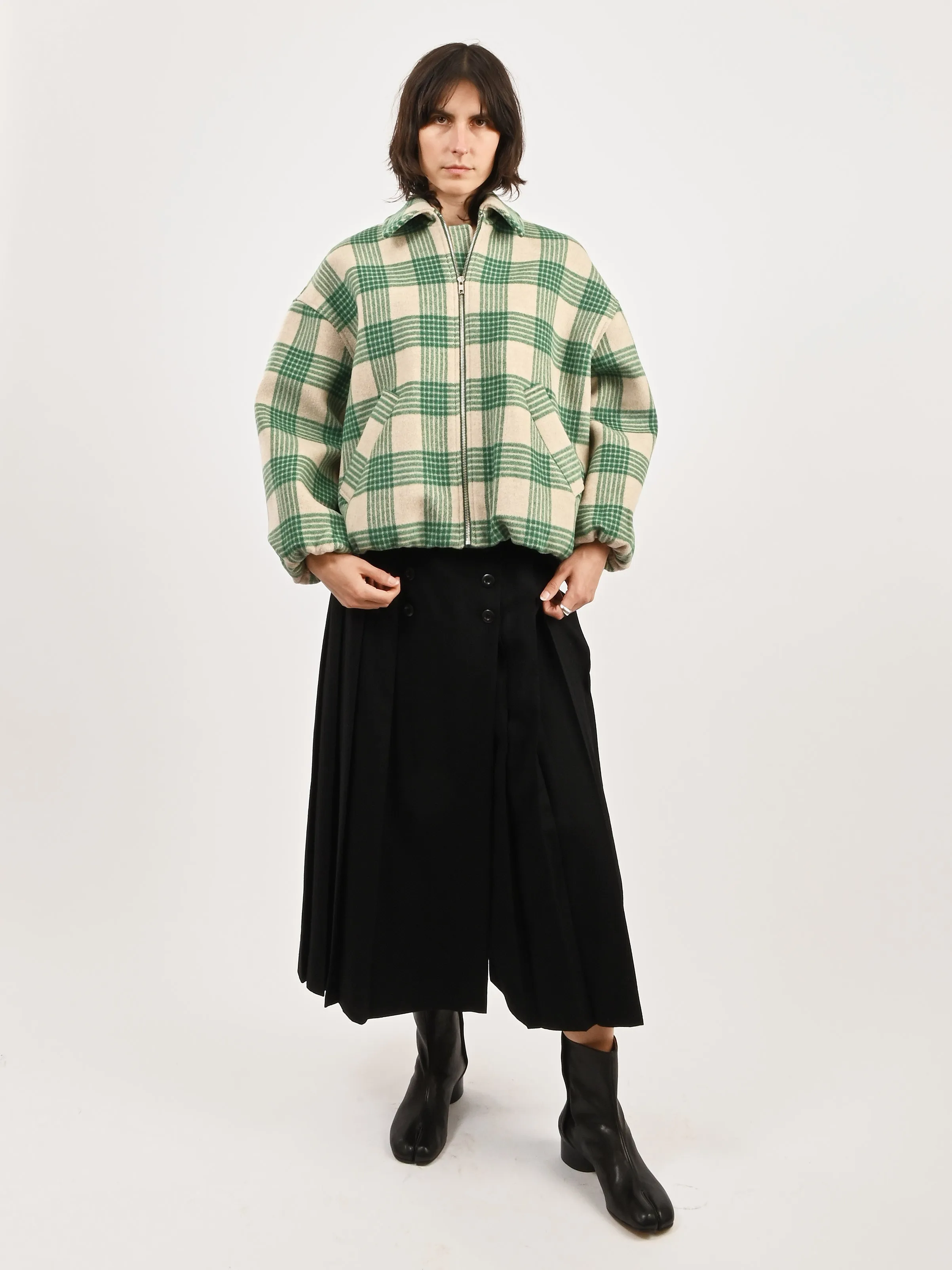 Beige/Green Plaid Wicke Bomber